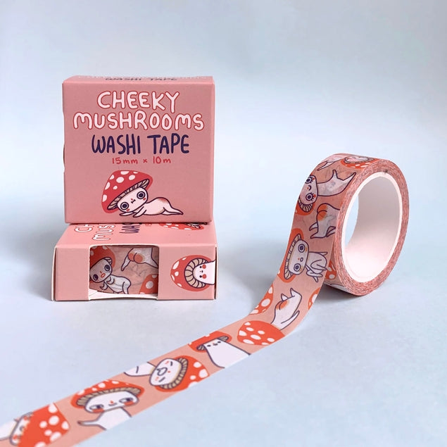 Cheeky Mushrooms Washi Tape - Decorative Japanese Paper Tape for Scrapbooking, Journaling, DIY Crafts & Gift Wrapping - Perfect for Bullet Journals, Planners, and Home Decor