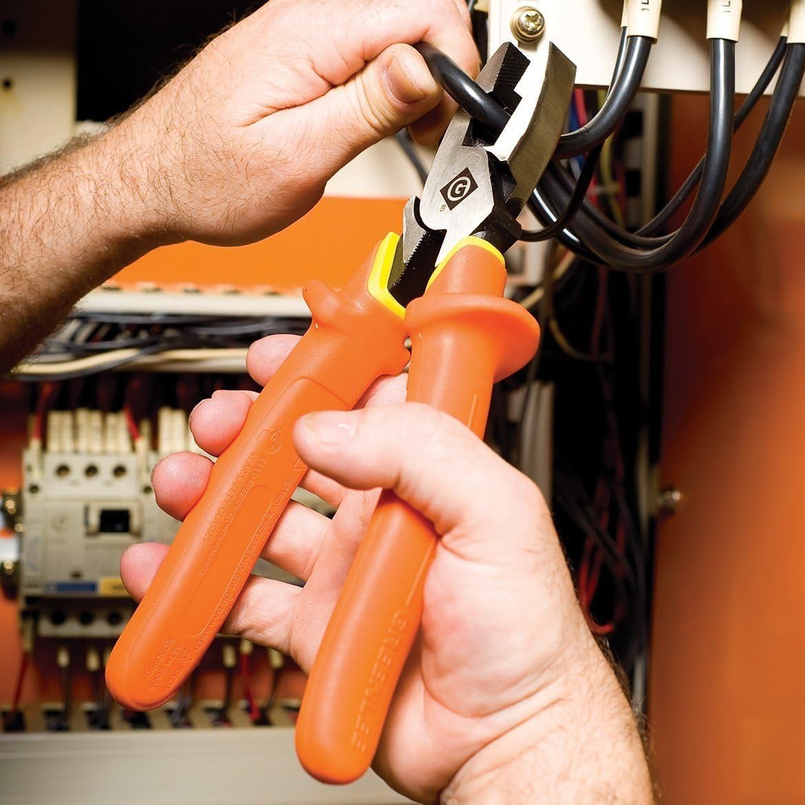 Greenlee 0151-09-INS 9-Inch Insulated Side-Cutting Pliers - Orange Handle, VDE Certified for Electrical Work - Perfect for Electricians, DIY Projects & Home Repairs