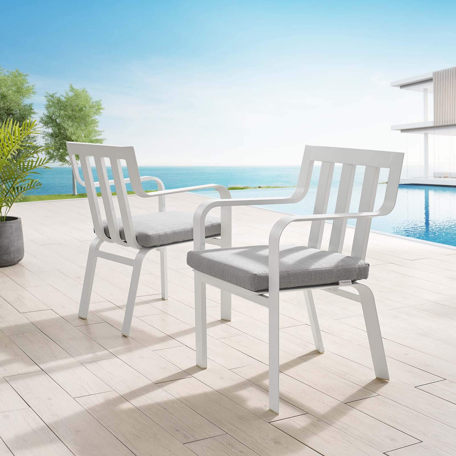 Modway EEI-3961-WHI-GRY Baxley Lounge & Deep Seating Set - 2 Modern Dining Chairs in White & Gray for Living Room, Dining Area & Patio