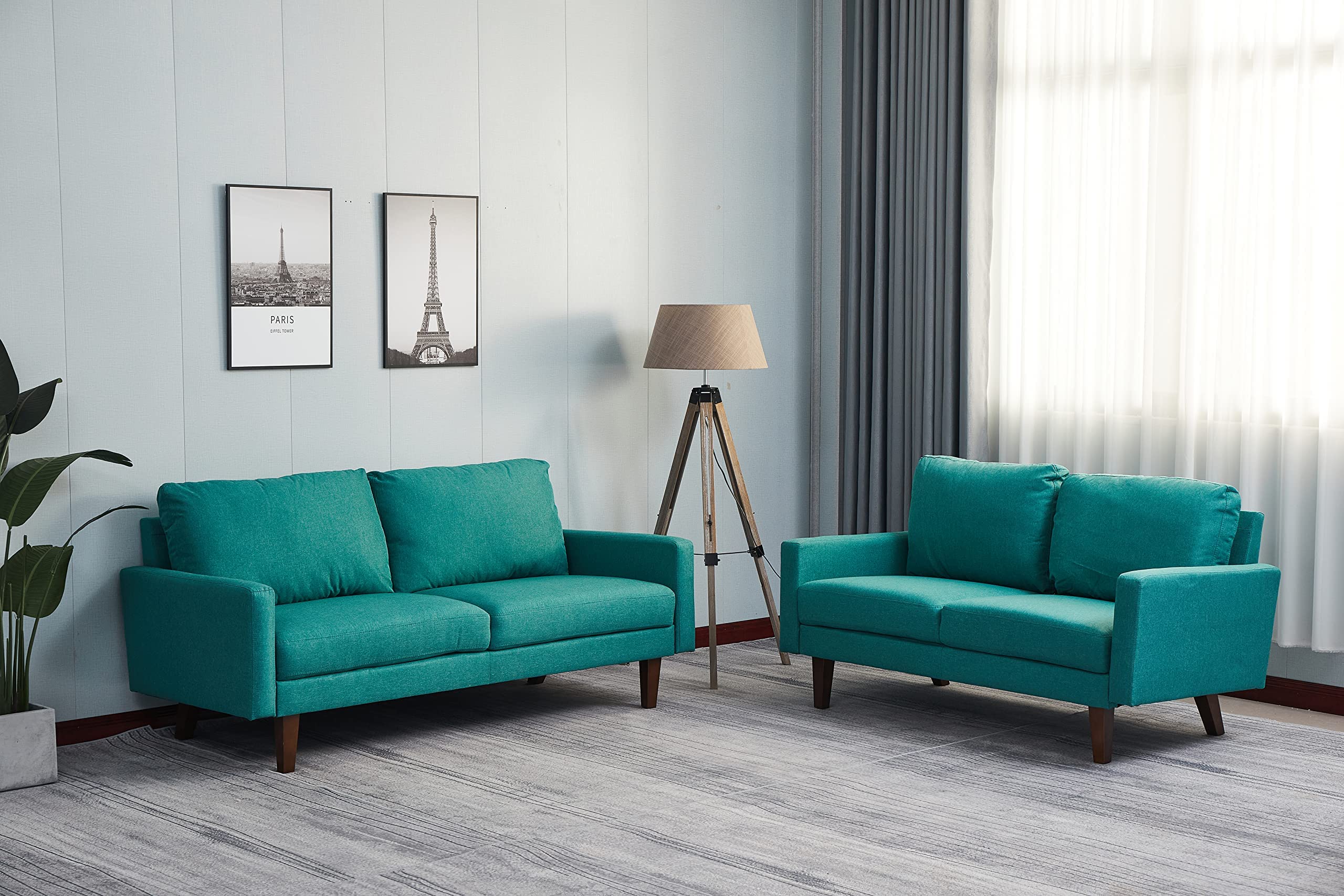 Modern Linen Sofa with Wooden Legs - Comfortable Loveseat for Living Room, Bedroom & Office - Green - Perfect for Small Spaces, Apartments and Cozy Home Decor
