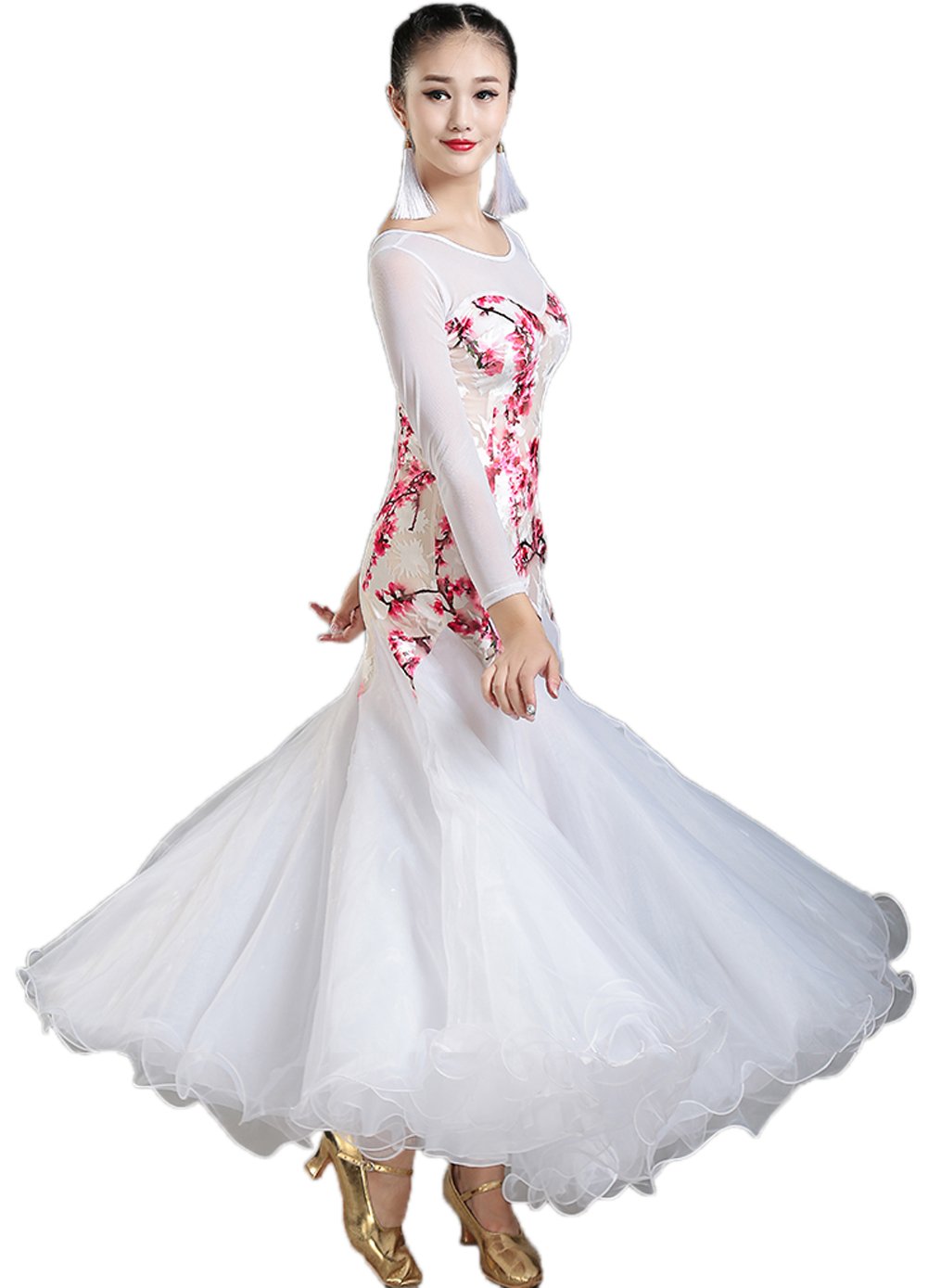 Elegant Women's Floral Ballroom Dance Dress for Waltz, Foxtrot & Standard Competition - Stunning Performance Gown for Professional Dancers & Social Events