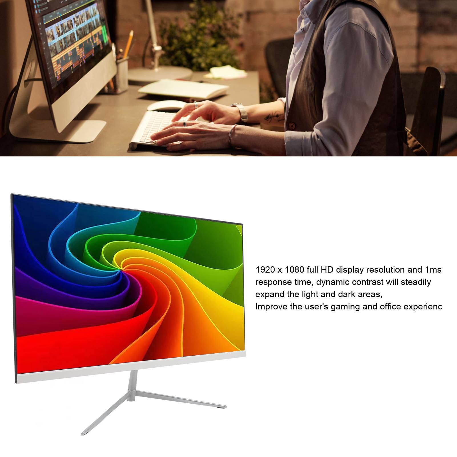Bewinner 24 Inch IPS FHD 1920x1080 Gaming Monitor with 75Hz Refresh Rate, 1ms MBR, LED Backlight - Perfect for PC Gaming, Home Office, and Entertainment (US Plug)