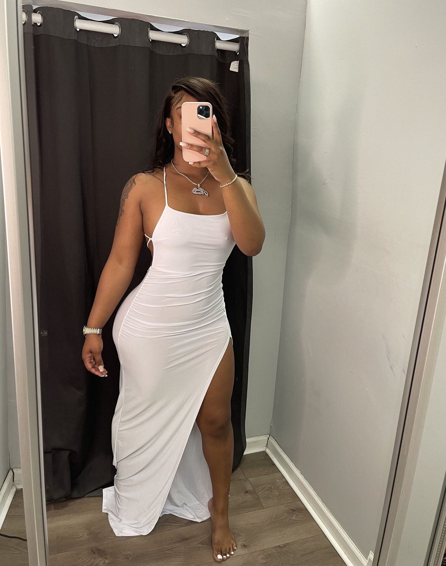 ANJAMANOR Black Asymmetric Backless High Slit Maxi Dress for Women - Sexy Club Outfits, Vacation & Beach Wear - Perfect for Night Out, Party, Summer Vacation and Beach Getaways