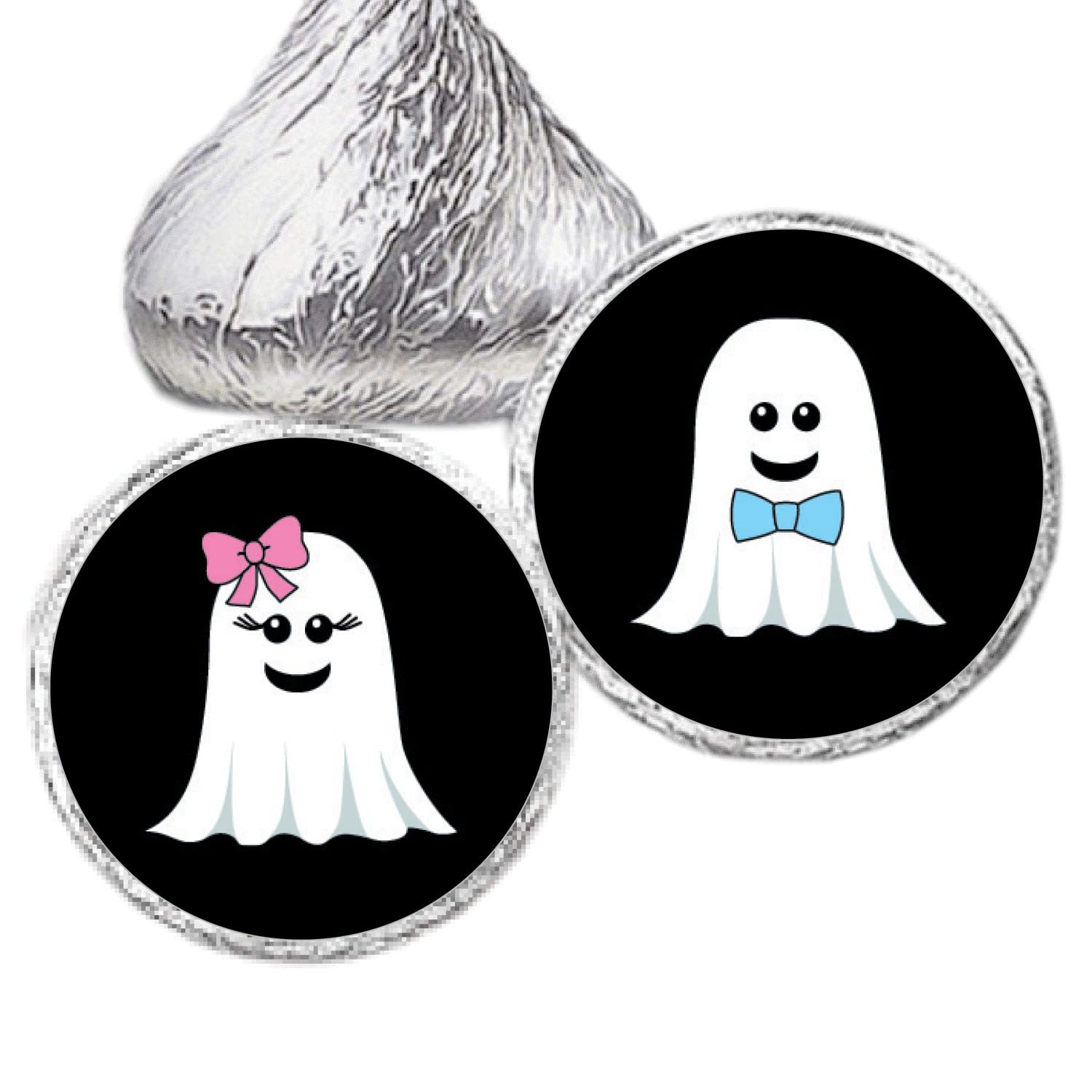 216 .75-inch Pink & Blue Ghost Gender Reveal Stickers - Perfect for Twin Halloween Birthday Parties, Baby Showers & Gender Reveal Events