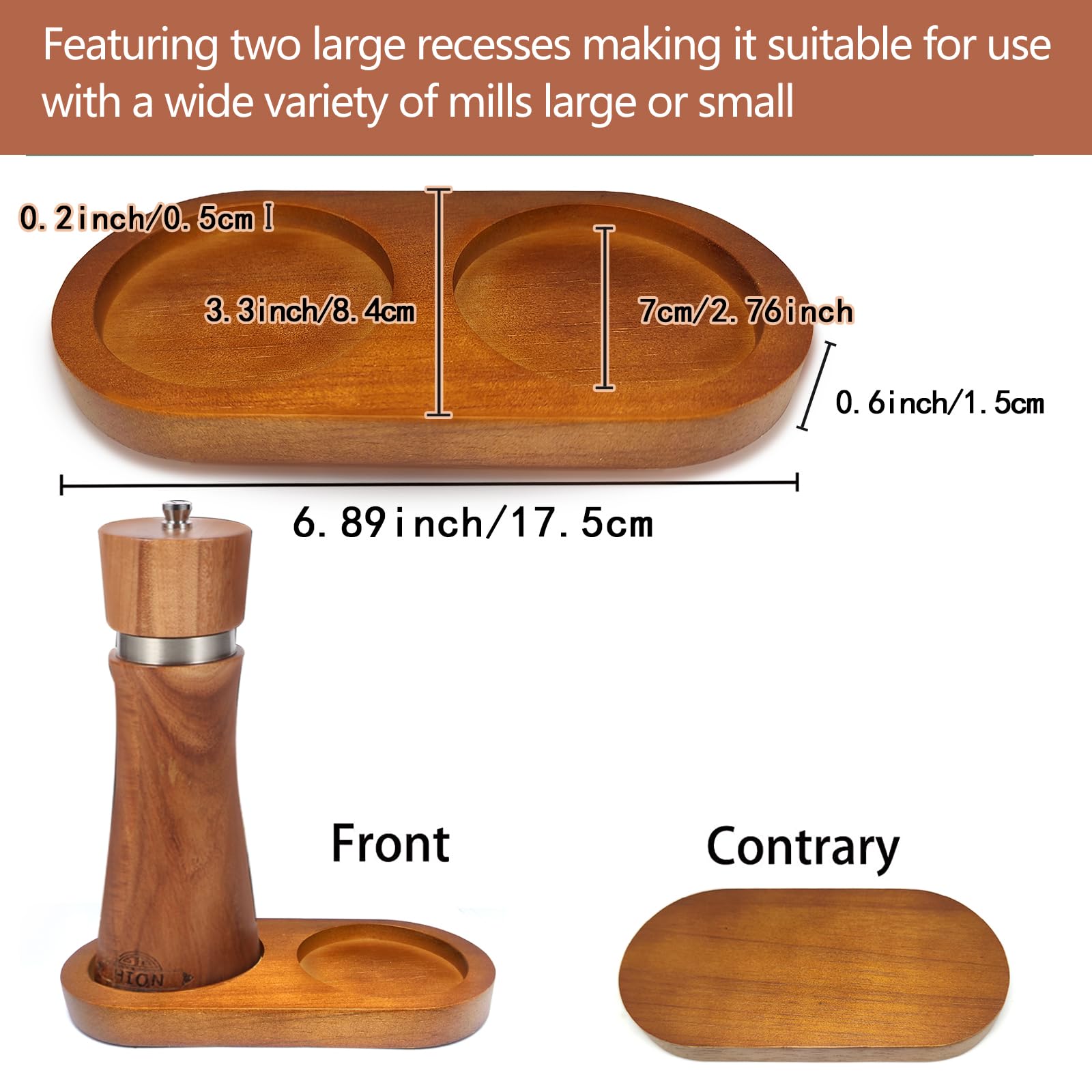 Premium Rubberwood Salt and Pepper Mill Tray - 2.76