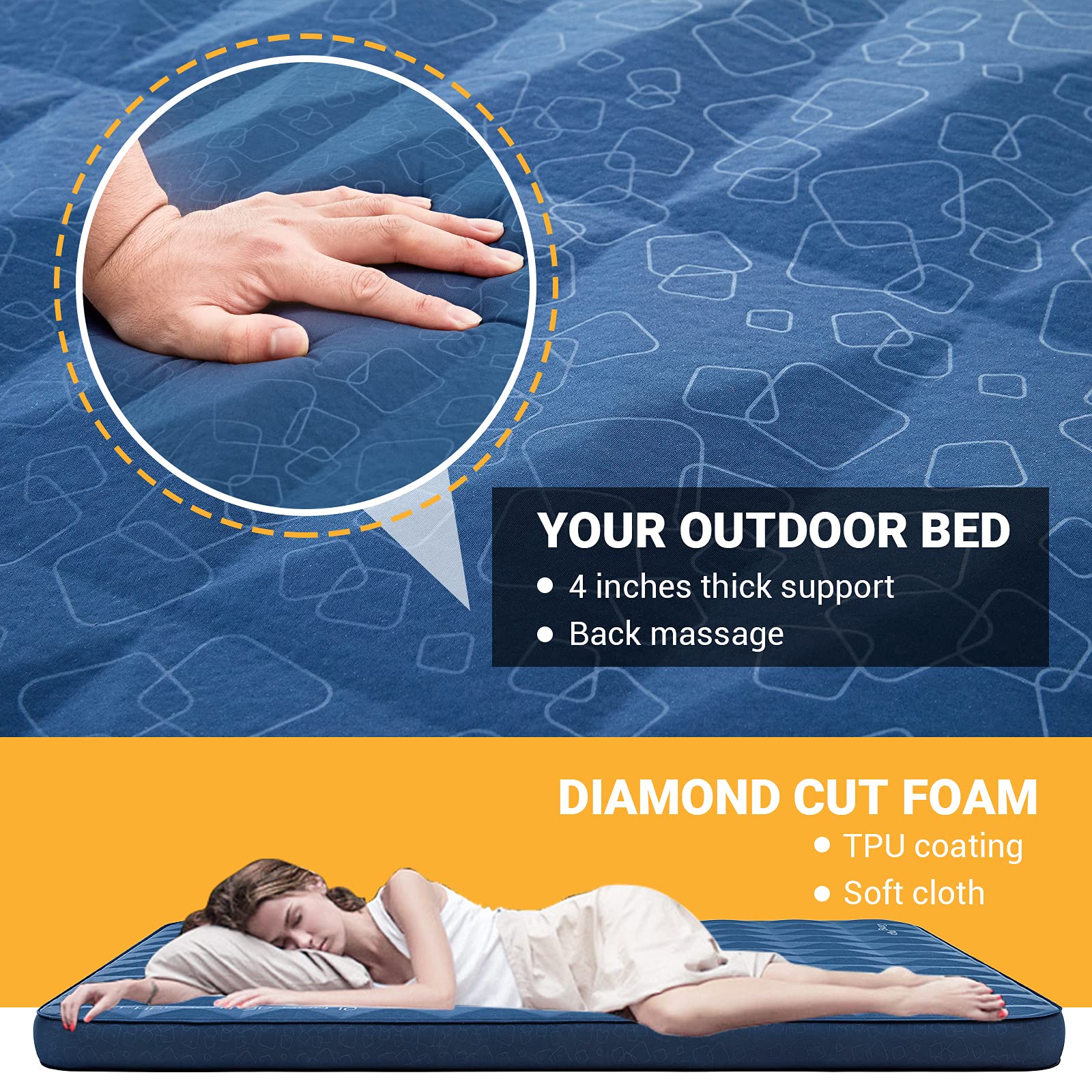 KingCamp Self-Inflating Camping Sleeping Pad with Built-in Pillow - Ultralight, Durable Air Mattress for Backpacking, Hiking & Outdoor Adventures (4 Sizes: Single/Double) - Perfect for Tents, RVs & Car Camping