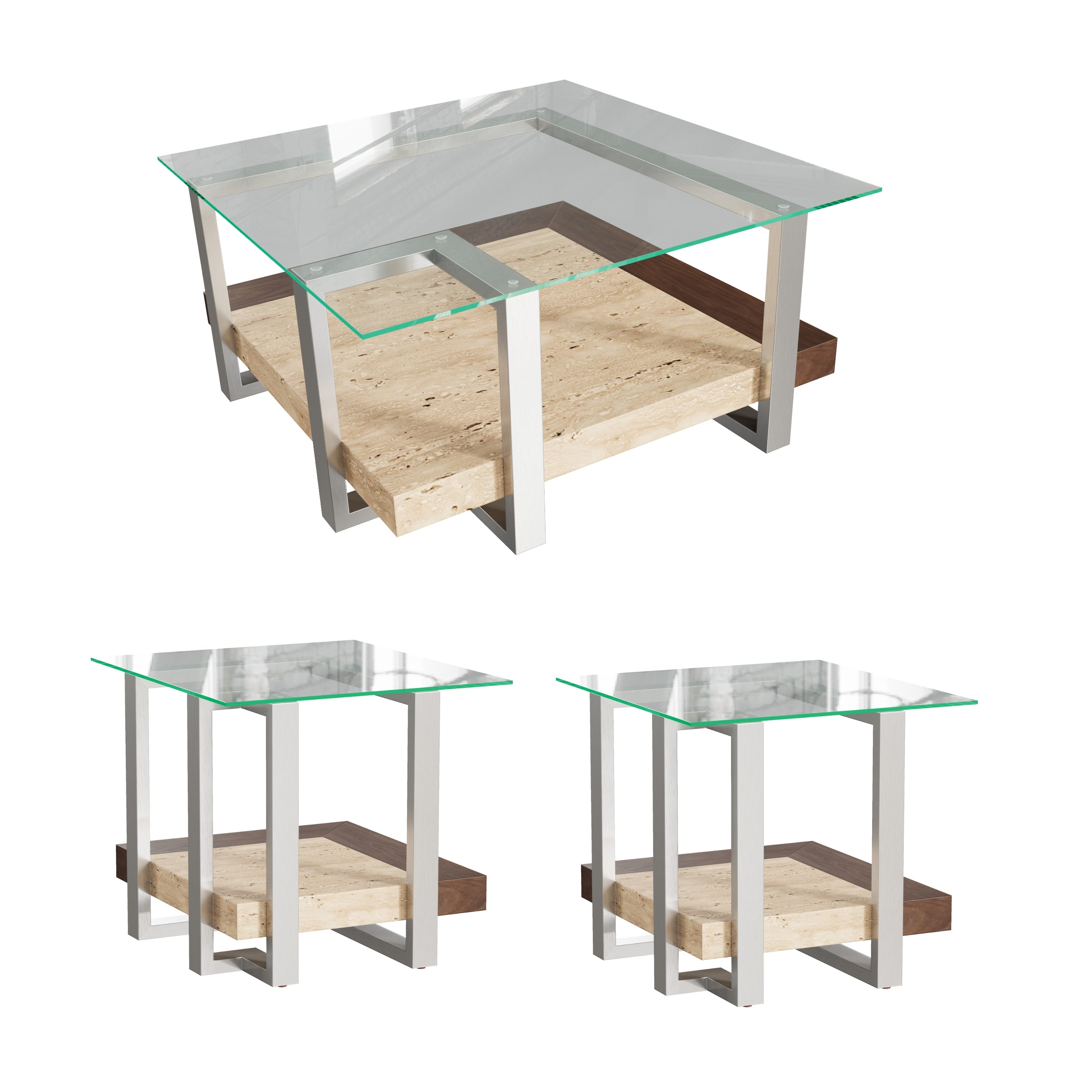 Roundhill Furniture Andes 3-Piece Coffee Table Set - Modern Living Room Set with Coffee Table & 2 End Tables for Home Decor & Entertainment Spaces