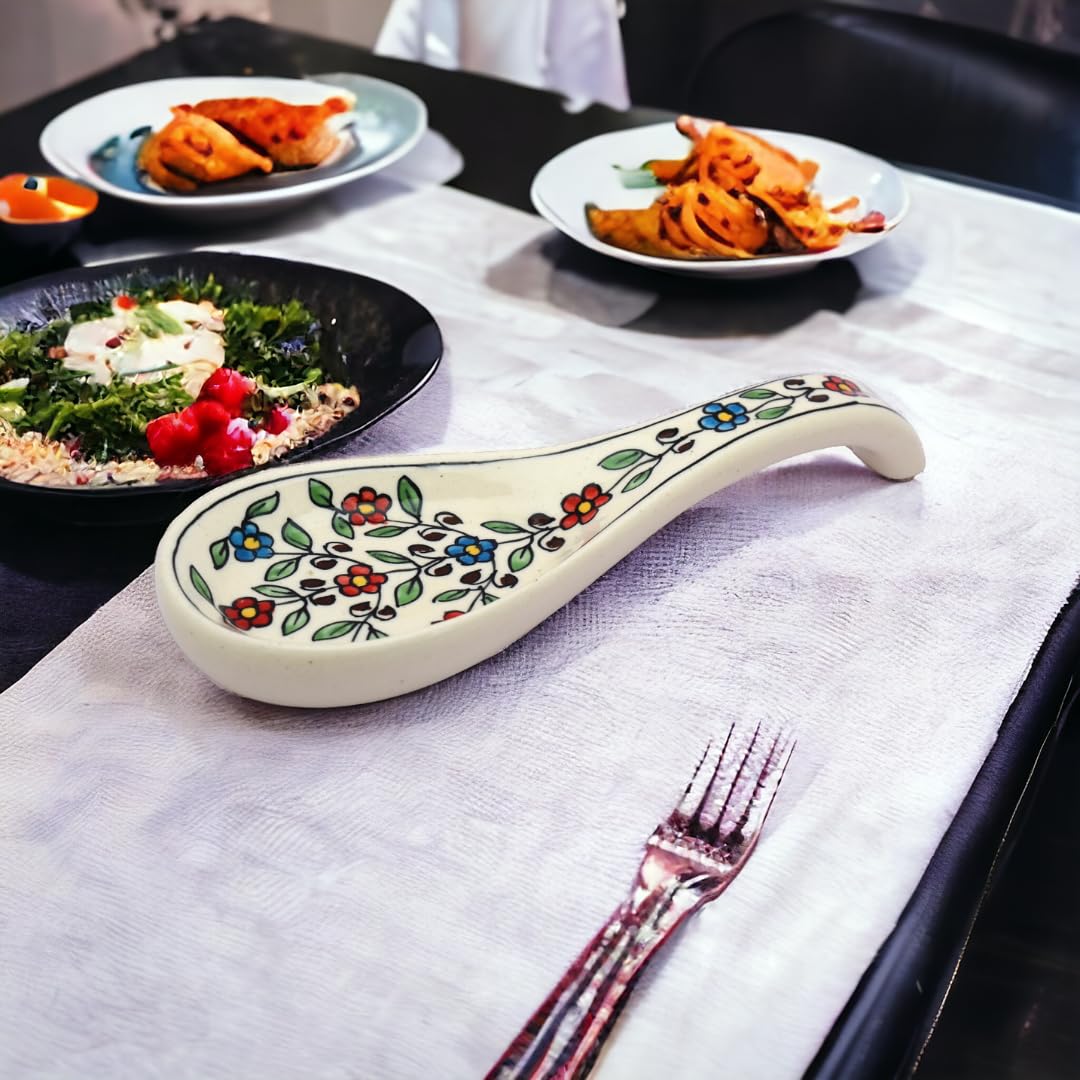 Hand-Painted Ceramic Spoon Rest - Multi-Orange Design for Kitchen Countertop | Durable Serveware & Cutlery Holder | Set of 2 | Perfect for Cooking, Serving, and Protecting Countertops from Hot Utensils
