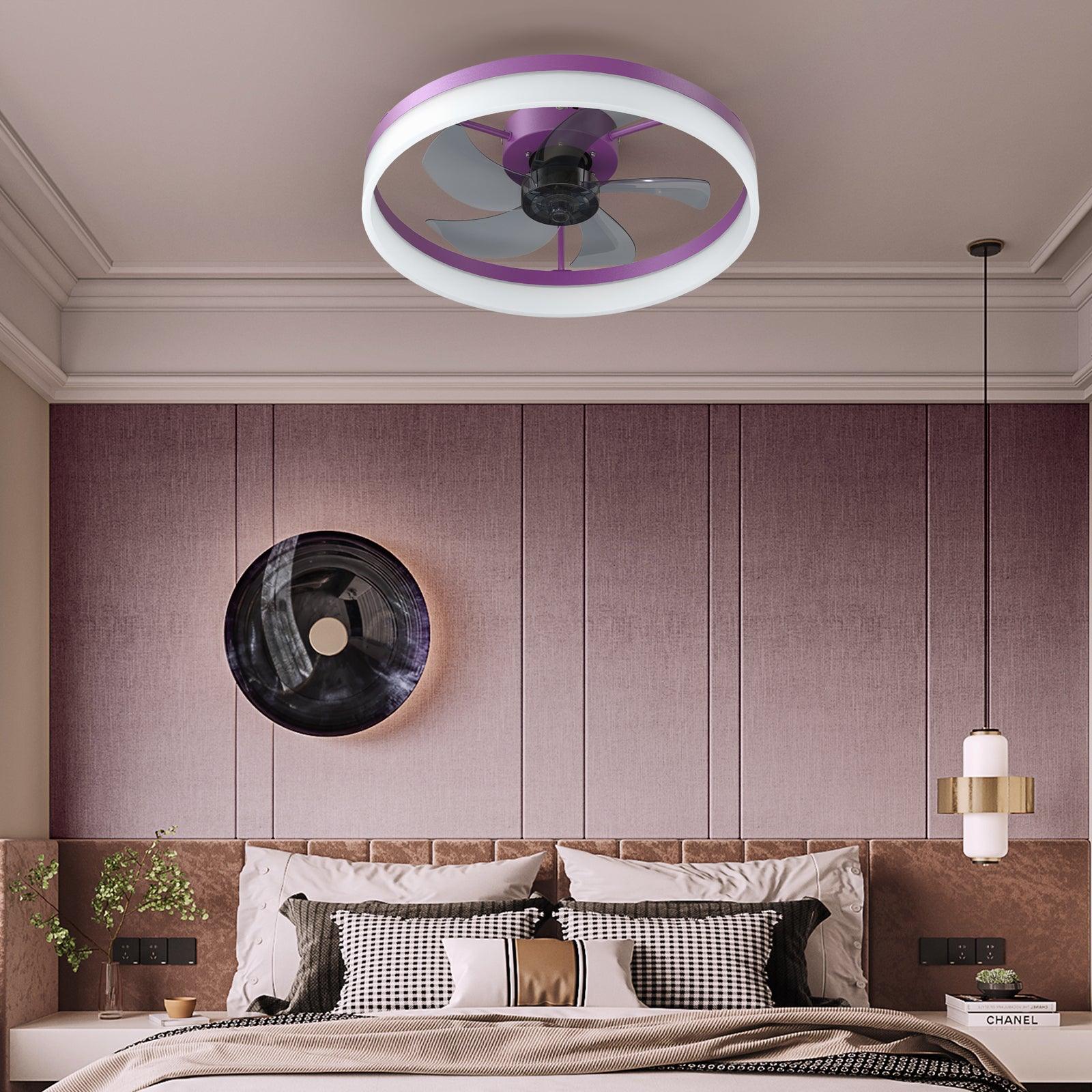 Modern LED Ceiling Fan with Dimmable Lights - Ultra-Thin Embedded Installation, Purple | Perfect for Bedroom, Living Room & Office Cooling & Lighting