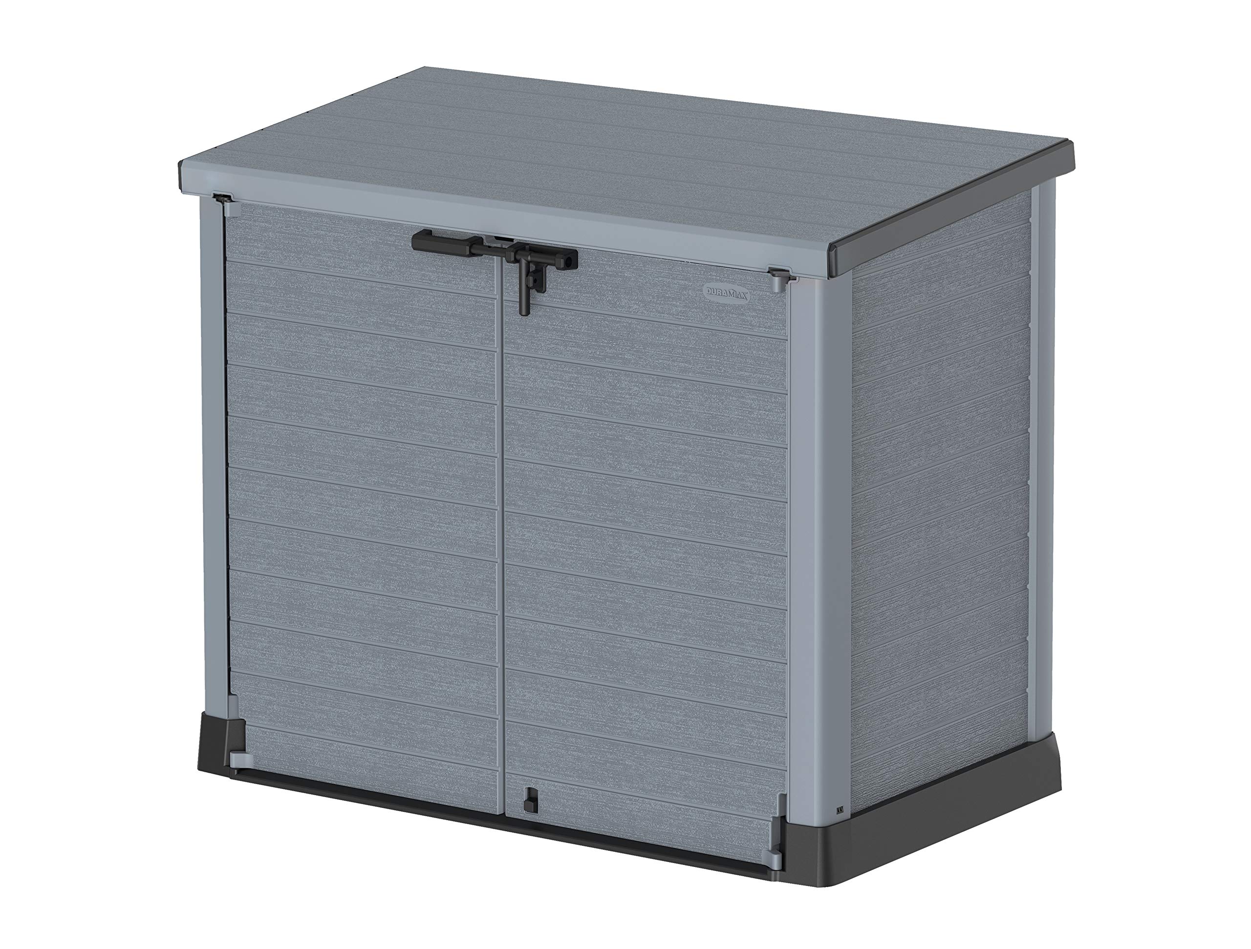 Duramax Cedargrain 1200L Plastic Outdoor Storage Shed with Flat Lid – Heavy-Duty Garden Shed for Bikes, Tools, BBQs & 2X 240L Bins – Weather-Resistant Grey Storage Unit (145x85x125 cm) – Perfect for Backyard, Patio & Garage Organization