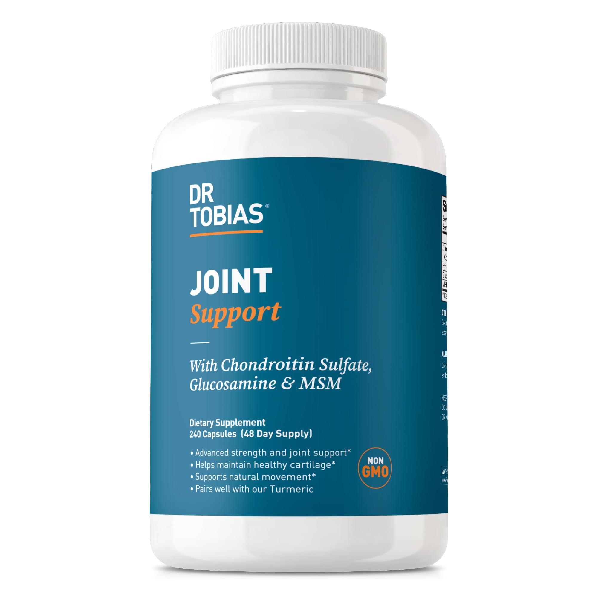 Dr. Tobias Joint Support Supplement with Glucosamine, Chondroitin & MSM - Extra Strength Joint Pain Relief for Men & Women - Supports Connective Tissue, Function & Flexibility - 240 Capsules - Ideal for Active Lifestyles, Sports & Arthritis Support