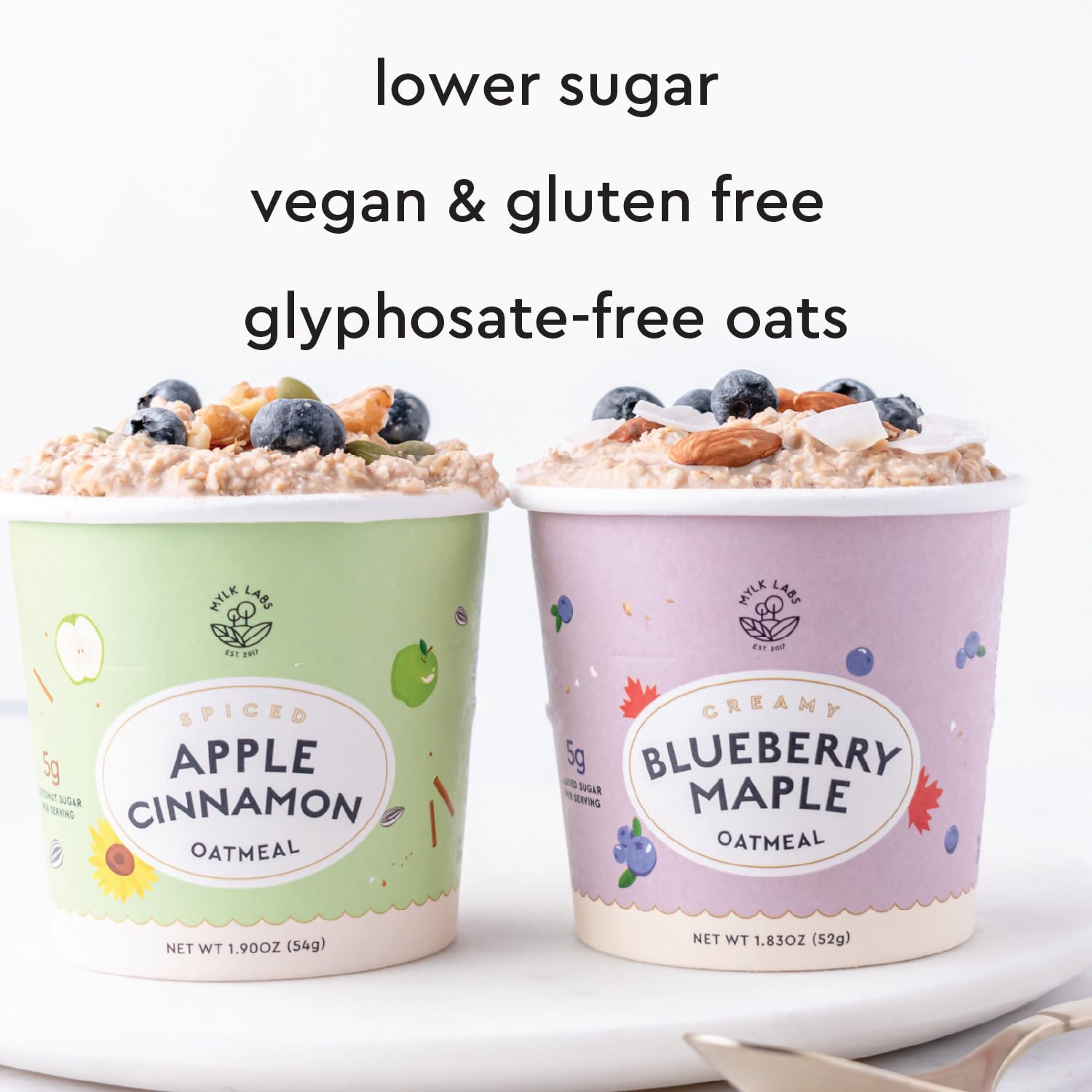 Mylk Labs Apple Cinnamon Protein Oatmeal Cups – Healthy Whole Grain Instant Oats, Low Sugar Breakfast with Superfoods – Quick & Easy, Non-GMO, Gluten Free, Nut Free (6 Pack) – Perfect for Busy Mornings, Office Snacks & Post-Workout Fuel