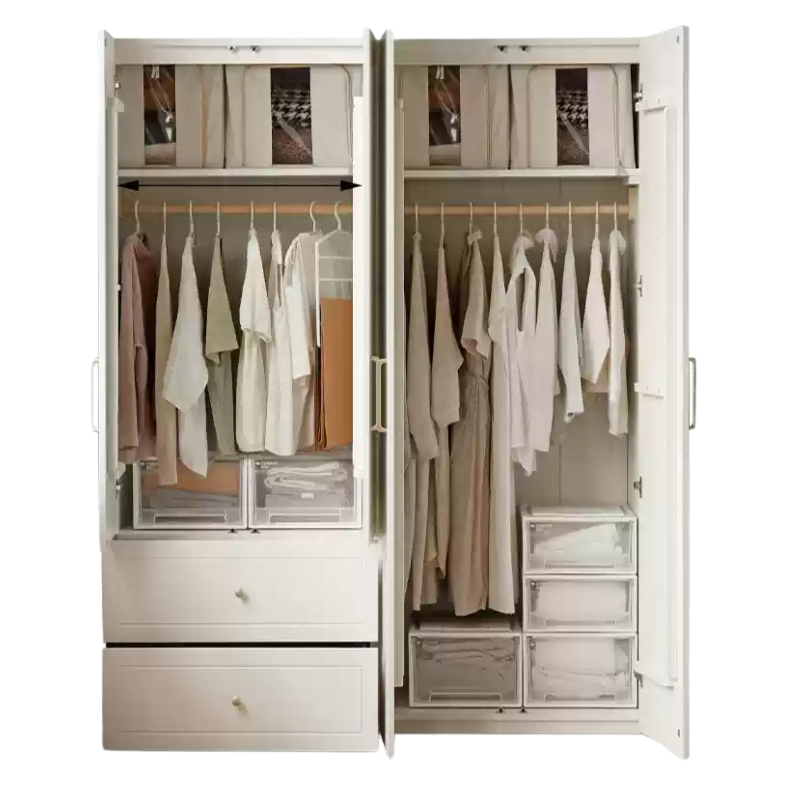 French Cream Pine Solid Wood Wardrobe - Elegant Bedroom Storage for Clothes & Accessories | Perfect for Master Bedroom, Guest Room & Walk-In Closets