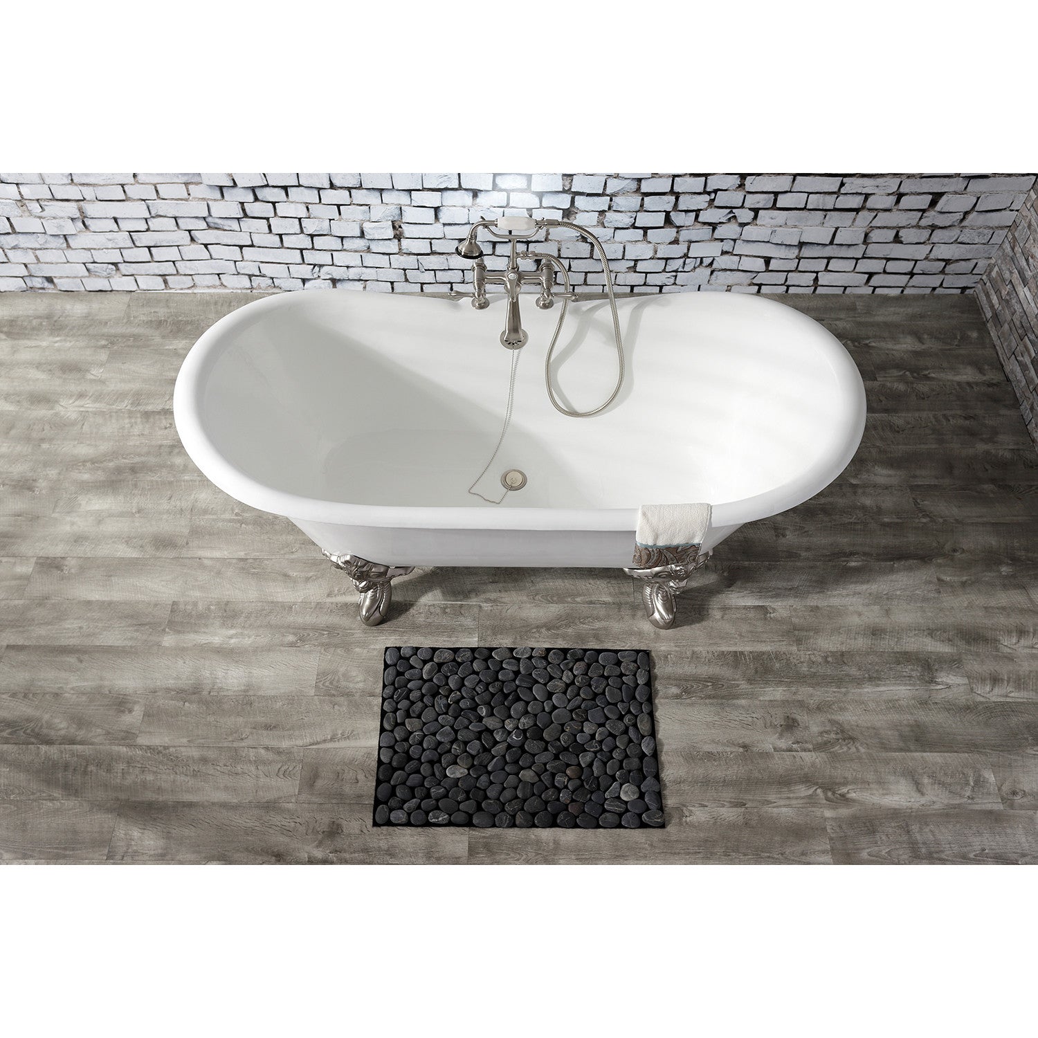 Aqua Eden 67 Inch White Cast Iron Clawfoot Bathtub with Brushed Nickel Faucet - Vintage Oval Double Slipper Tub for Luxury Bathroom & Spa Relaxation