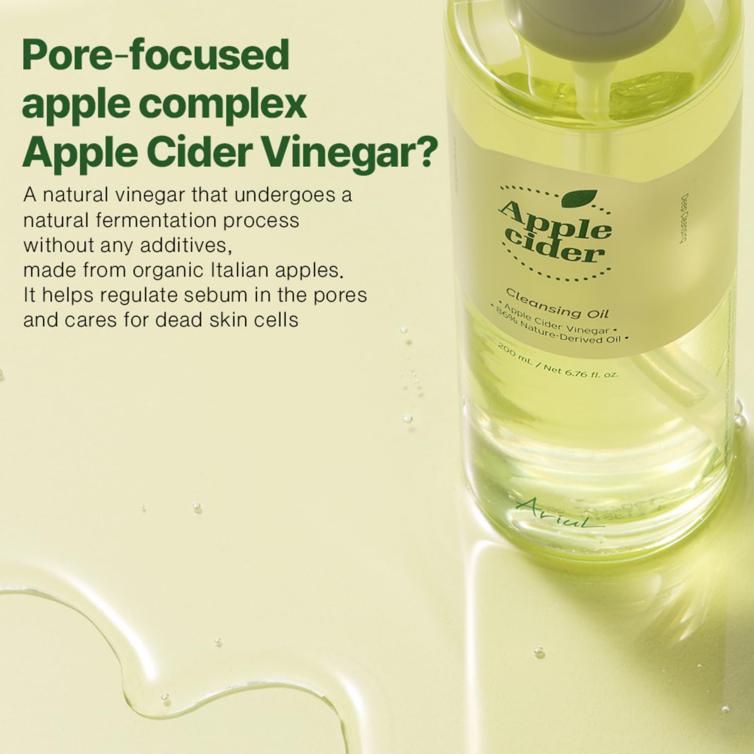 Ariul Apple Cider Vinegar Cleansing Oil - Hydrating Makeup Remover with Purifying Apple Cider Vinegar for Pore Care | Korean Skincare for Dry & Sensitive Skin | 200ml / 6.76 fl oz | Perfect for Daily Deep Cleansing & Double Cleansing Routine