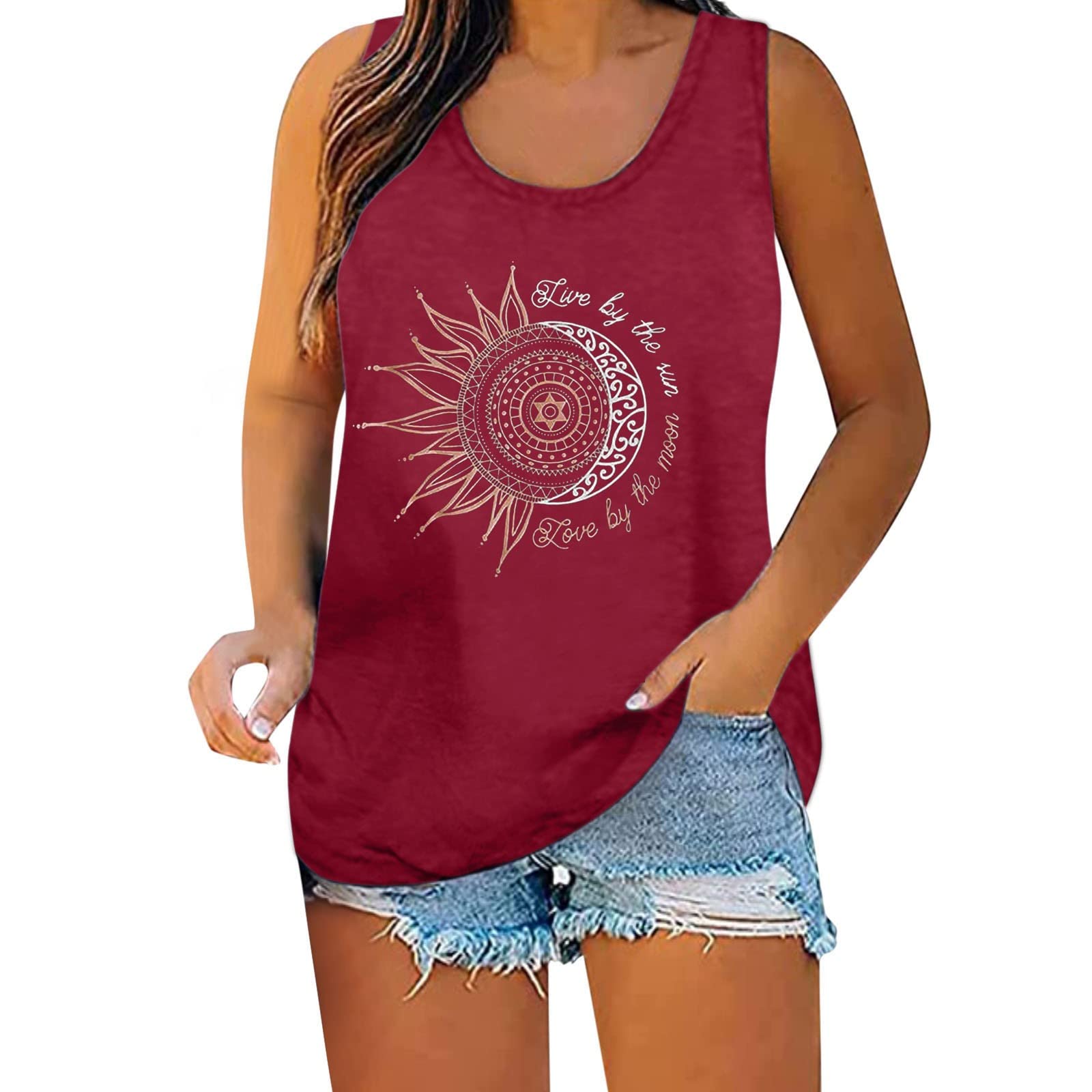 Vintage Print Women's Tank Tops - Summer Sleeveless Muscle Tee Shirts for Casual Wear | Ladies Basic Tops for Beach, Gym & Everyday Outfits