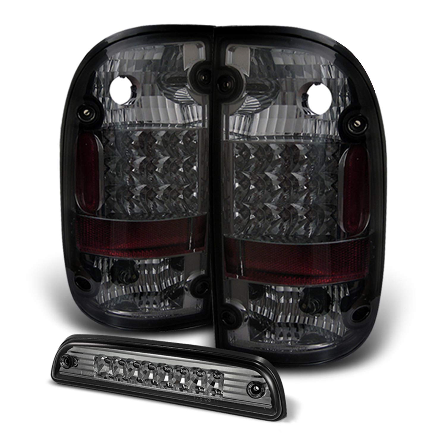 2001-2004 Toyota Tacoma LED Tail Lights Pair - Smoked Left + Right Replacement with 3rd Brake Light Set - Enhanced Visibility & Style for Off-Roading & Night Driving