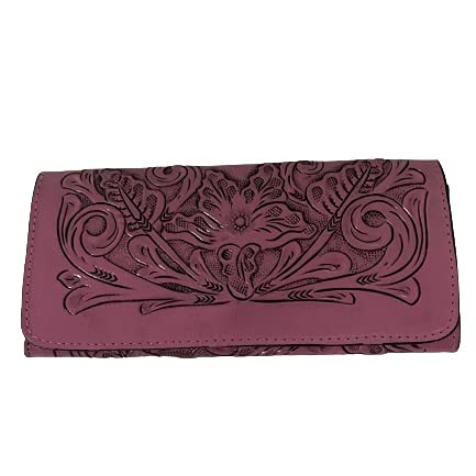 Authentic Mexican Leather Wallet for Men & Women – Handcrafted Floral Design, Hand-Tooled Genuine Leather, Elegant Lilac Color – Perfect for Everyday Use, Travel & Gift Giving