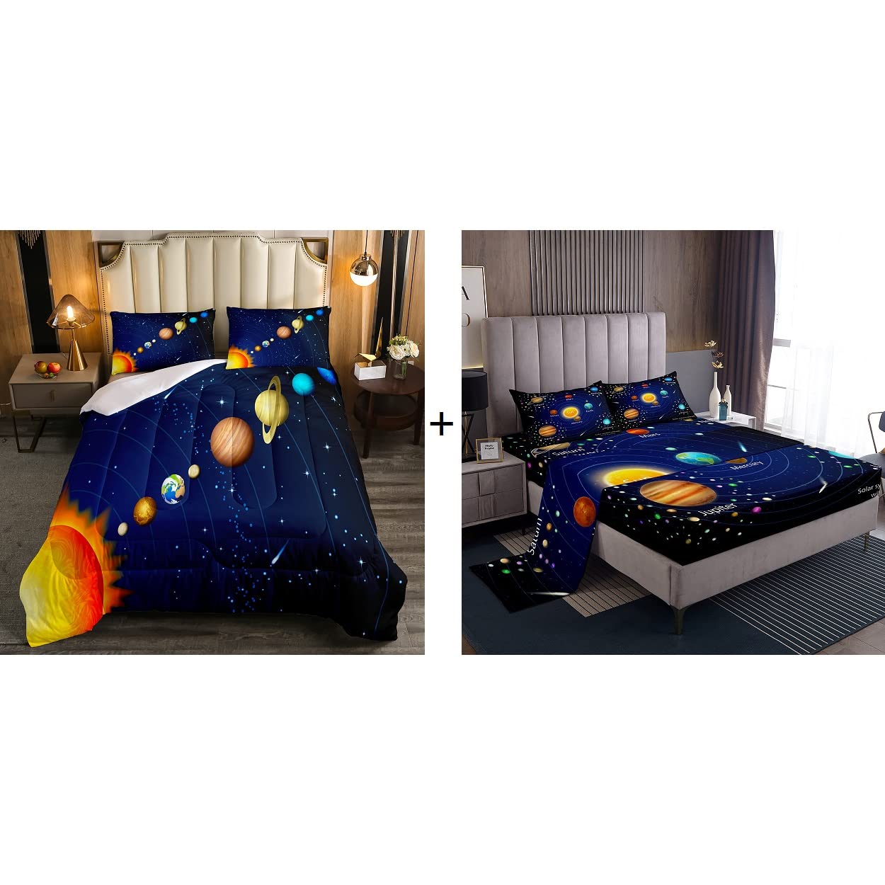 Erosebridal 5-Piece Boys Outer Space Comforter Set - Twin Size Bedding with Starry Sky Fitted Sheet, Space Themed Top Sheet & 2 Pillowcases | Perfect for Kids' Bedrooms, Space-Themed Decor & Gift Giving