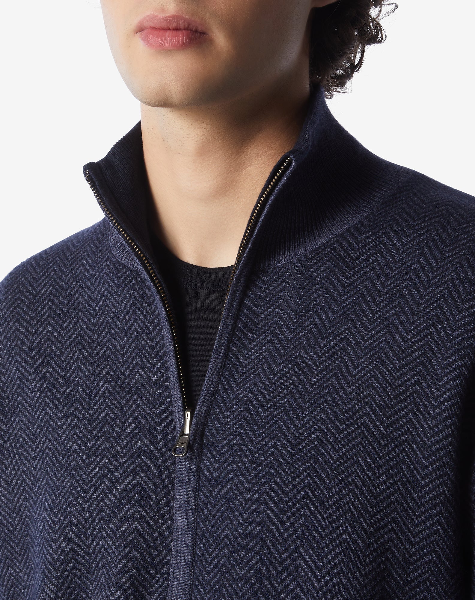 Premium Corneliani Cashmere Silk Blend Zip Knit Sweater - Navy Blue | Luxury Winter Pullover for Men | Perfect for Business Casual & Evening Events