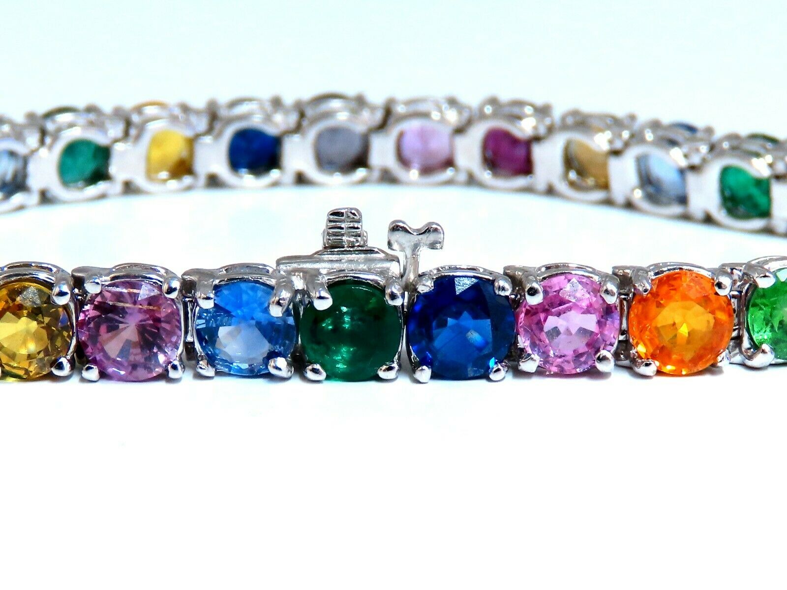 22Ct Natural Gemstone Line Bracelet - Emerald, Sapphire & Ruby in 14K Gold | Elegant Jewelry for Women, Perfect for Weddings, Parties & Gifts