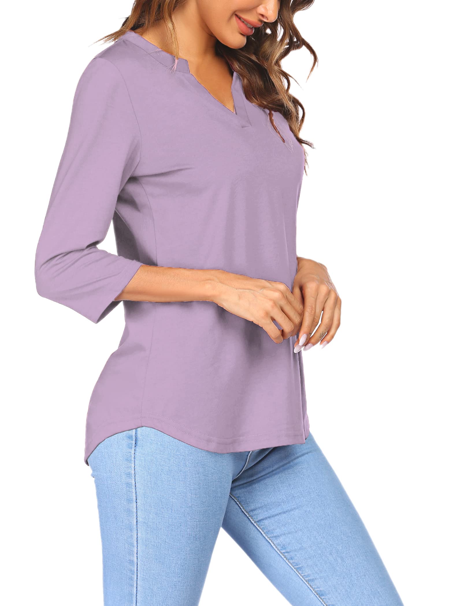 Sherosa Women's 3/4 Sleeve V-Neck Casual Henley Blouse - Comfortable Work Tops for Office, Business Casual & Everyday Wear