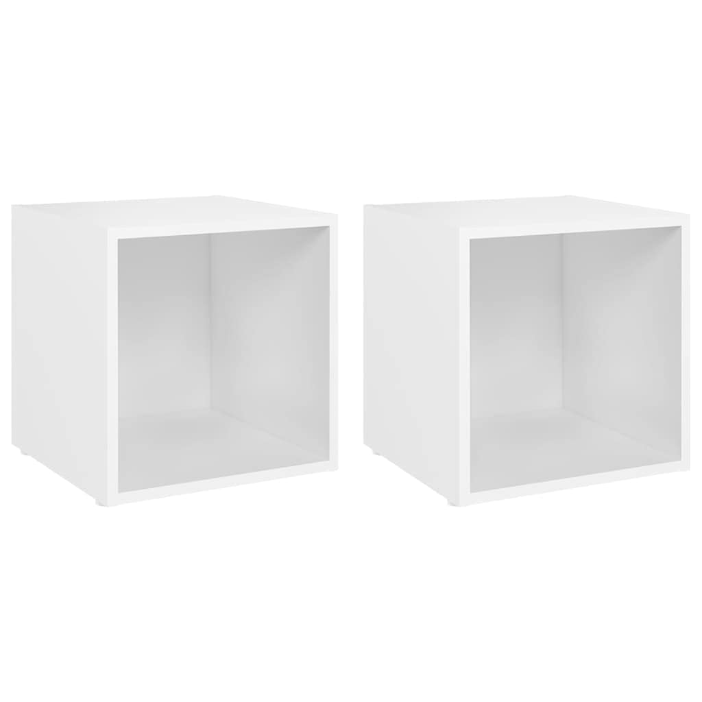 Modern White TV Stand Cube Organizer with Storage Compartments - 2-Piece Set (14.6