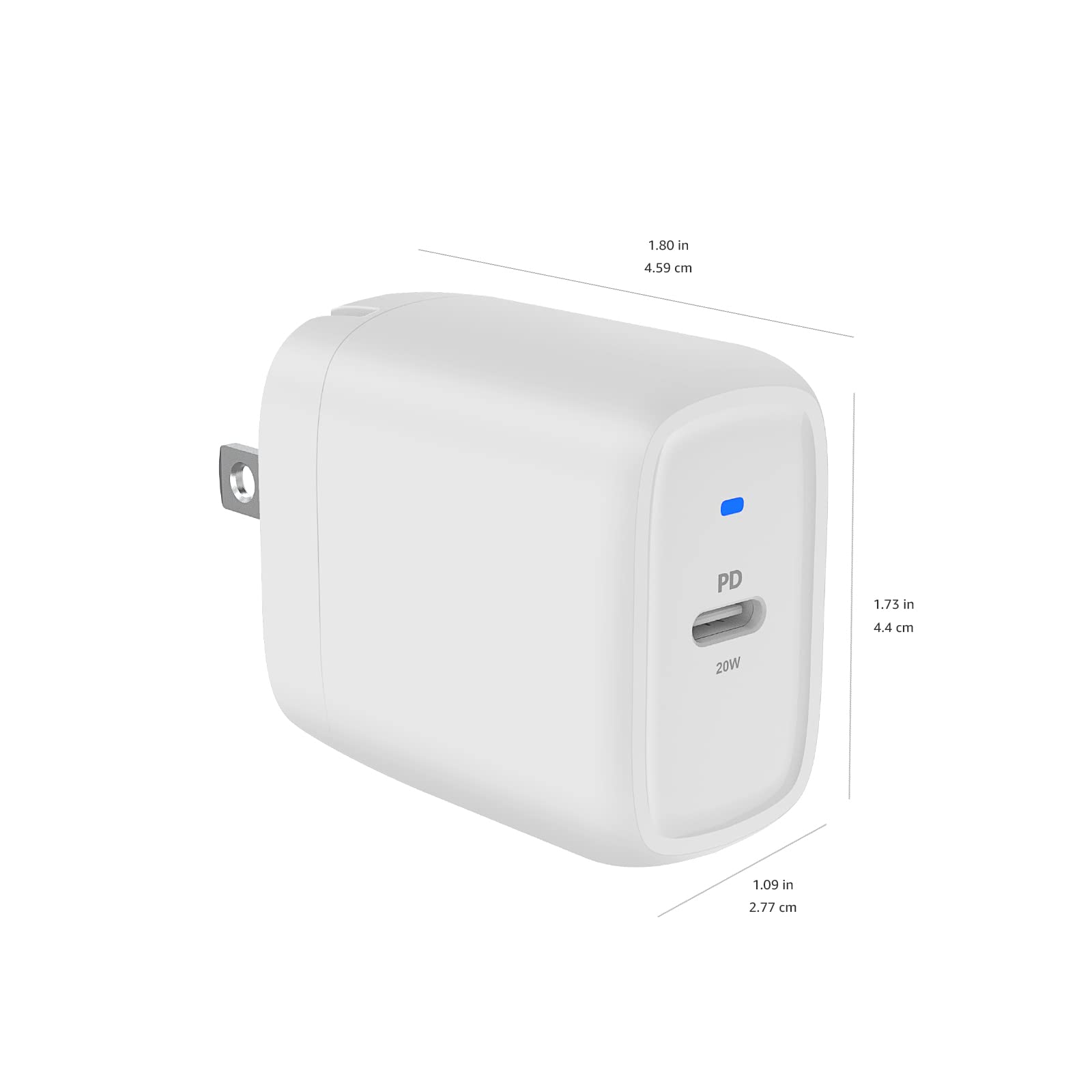 Amazon Basics 20W USB-C Wall Charger with Power Delivery PD - Fast Charging for iPhone 16/15/14/13/12/11/X, iPad, Samsung Galaxy & More - Compact 1.81x1.73x1.09 Inch White Charger - Perfect for Home, Office & Travel Charging Needs