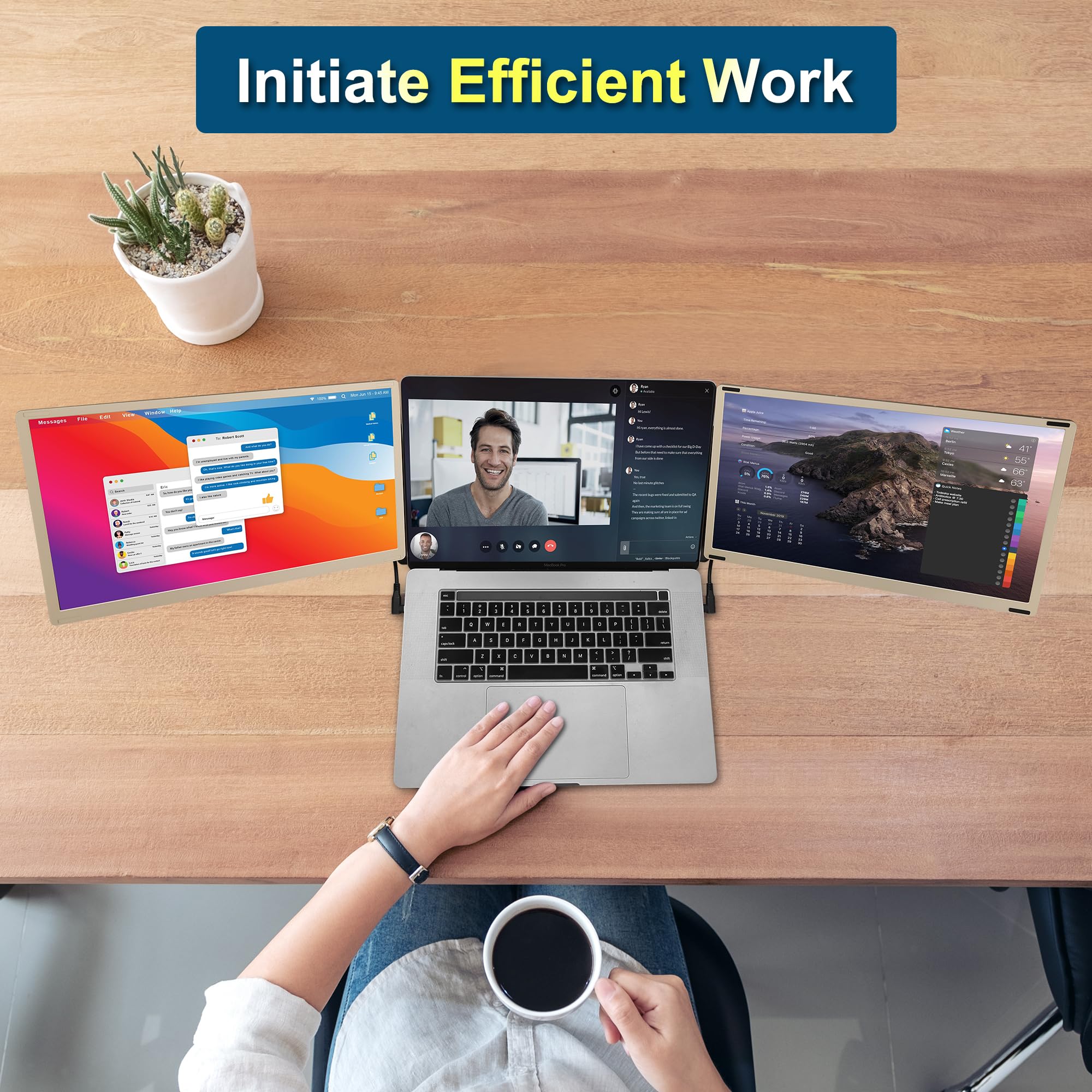 15.6 Inch Triple Screen Laptop Monitor Extender - Alecewey FHD 1080P Portable HDMI Detachable Display for 12-17'' Laptops (Windows, Mac, Android Compatible) - Perfect for Multitasking, Coding & Remote Work