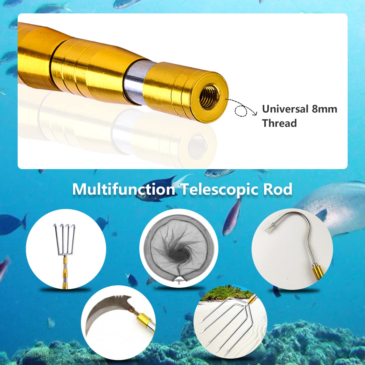 Telescopic Fish Gaff with 1-5 Teeth - Stainless Steel Fishing Spear for Saltwater, Ice Fishing & Hunting | Perfect for Catching Fish, Frog, and Mole | Portable & Durable for Outdoor Adventures