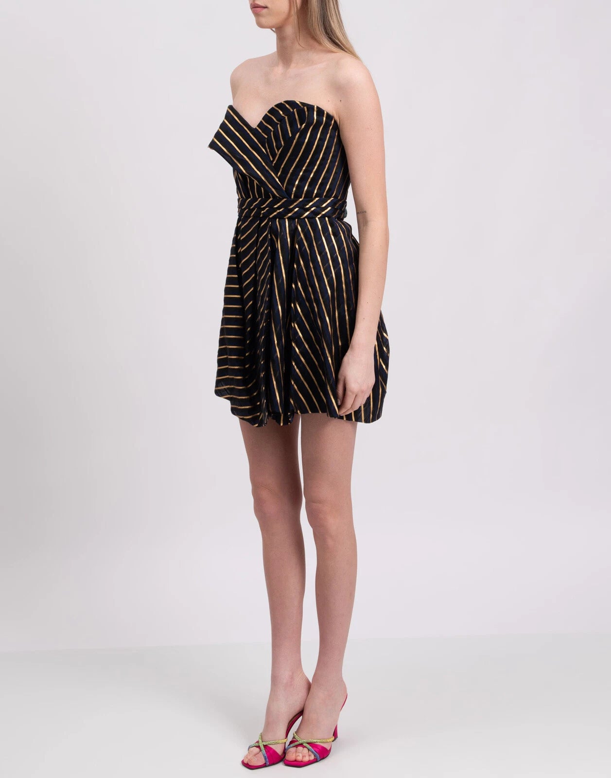 Alexandre Vauthier Black & Gold Striped Strapless Mini Dress - Perfect for Cocktail Parties, Date Nights & Special Occasions