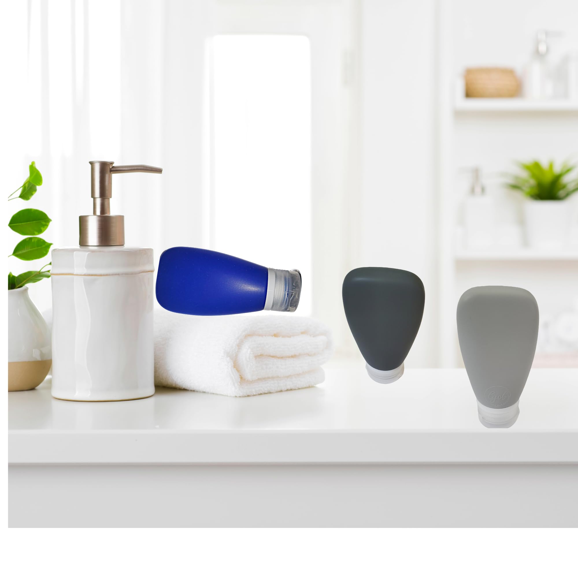 **3oz Leakproof Silicone Travel Bottles Set - TSA Approved Refillable Toiletries Containers for Shampoo, Lotion & More (Black, Gray, Blue) - Perfect for Airplane Travel, Gym & Outdoor Adventures**