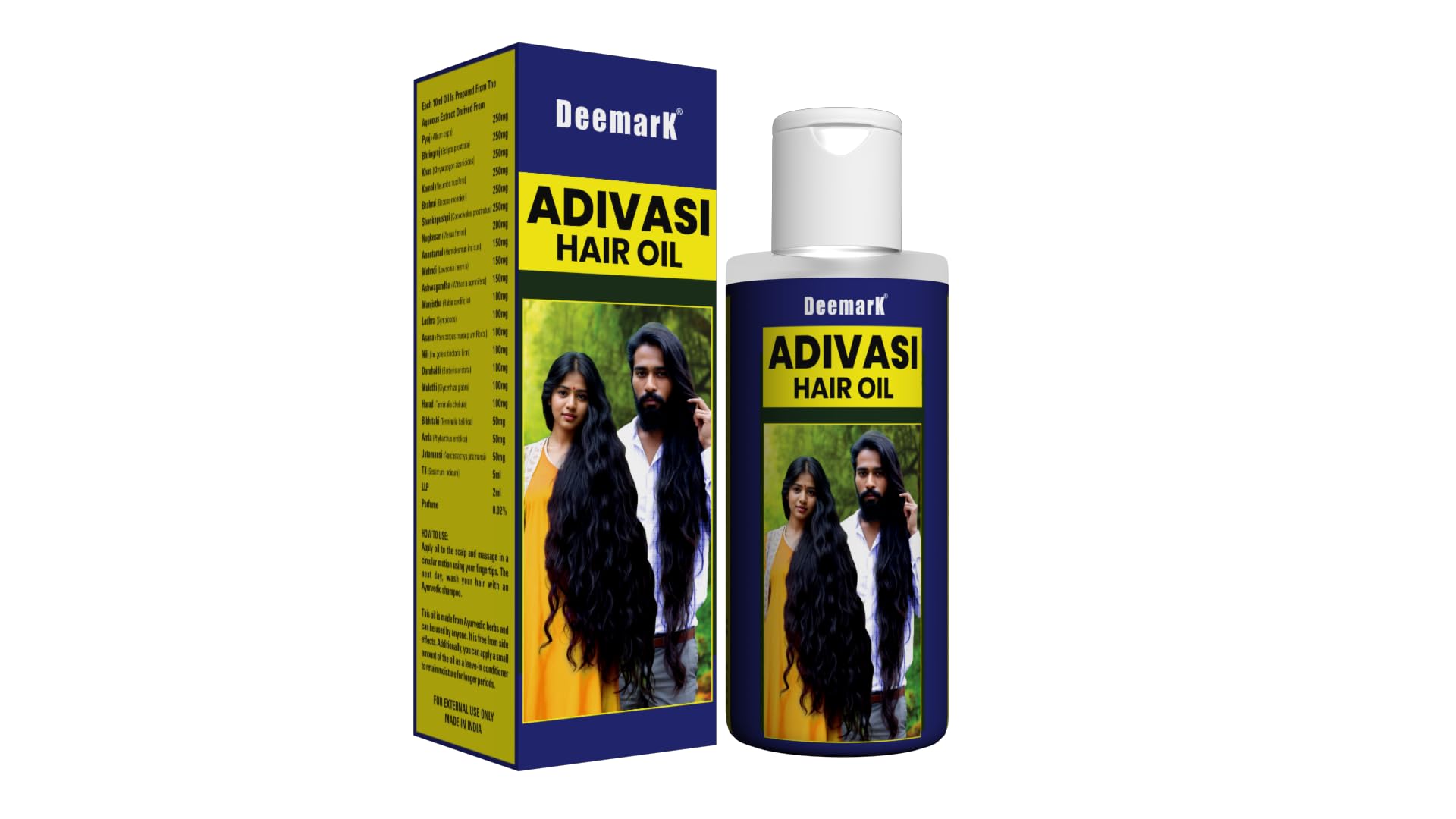 Deemark Adivasi Hair Oil - 100% Natural Non-Sticky Hair Growth Treatment for Men & Women - Suitable for All Hair Types (Pack of 3) | Daily Hair Care, Scalp Massage & Frizz Control