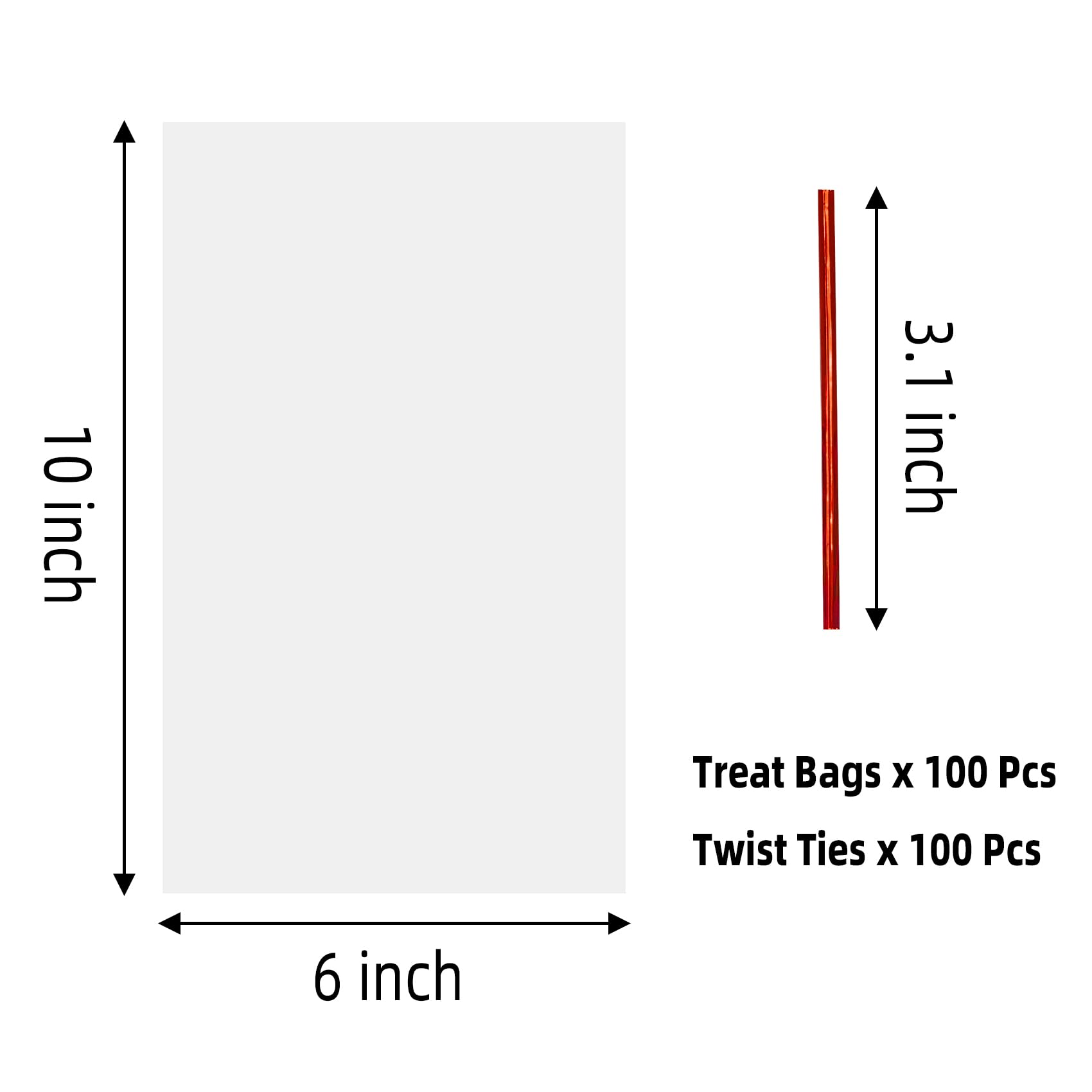 Morepack 6x10 Inches Clear Cellophane Treat Bags with Twist Ties - 100 Count for Candy, Cookies, Party Favors & Gift Wrapping