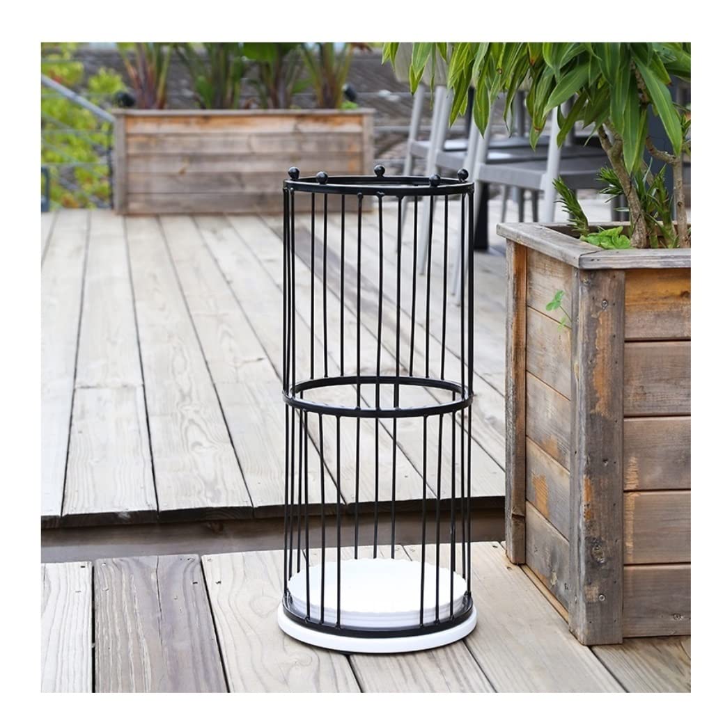 Metal Umbrella Stand with Marble Base & Water Tank - Hollowed-Out Design for Hotels, Apartments & Offices - Durable Entryway Umbrella Holder for Wet & Dry Storage (Perfect for Lobbies, Hallways & Home Entrances)