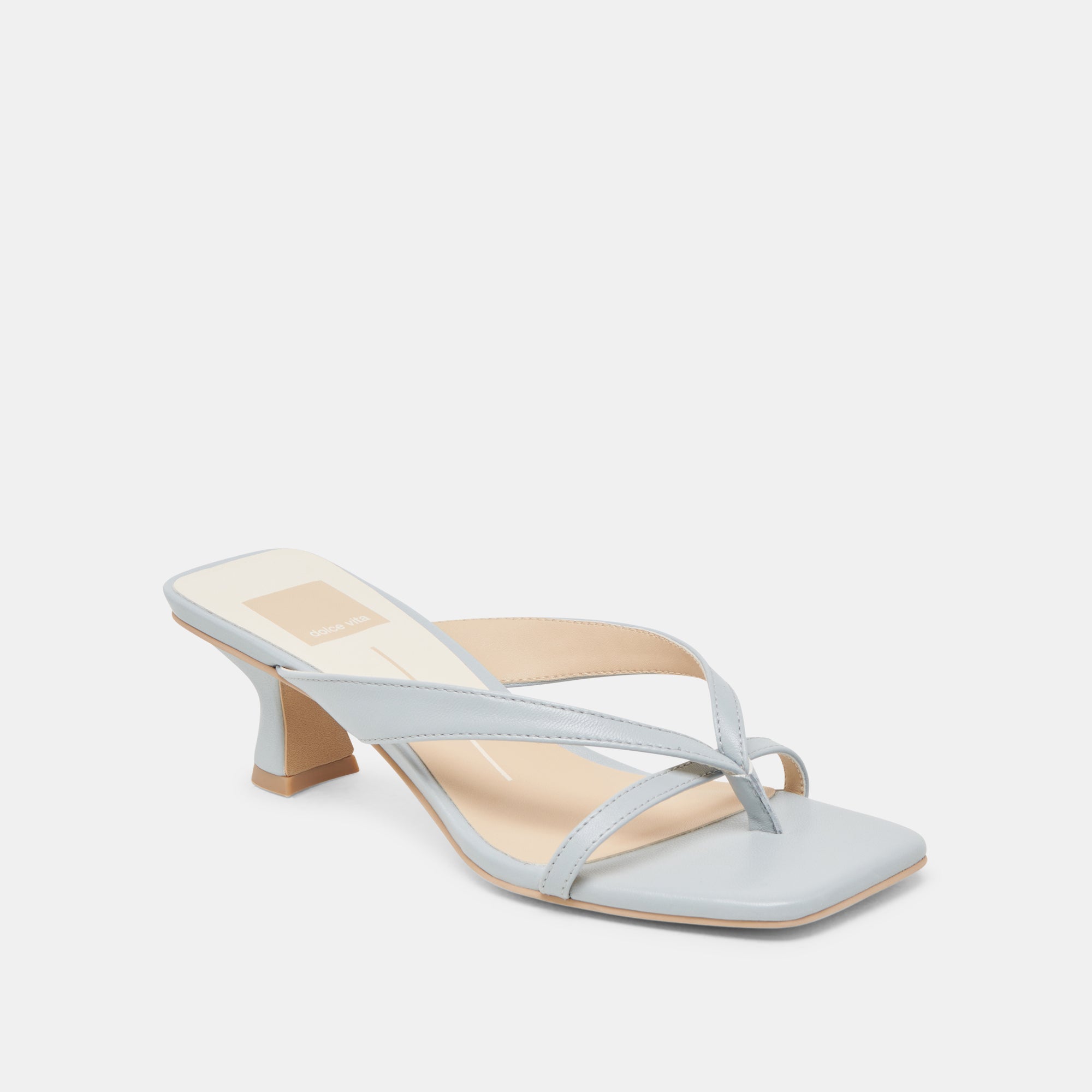 BREVEL Wide Heels - Light Blue Leather Women's Shoes for Comfort & Style | Perfect for Office, Parties & Weddings