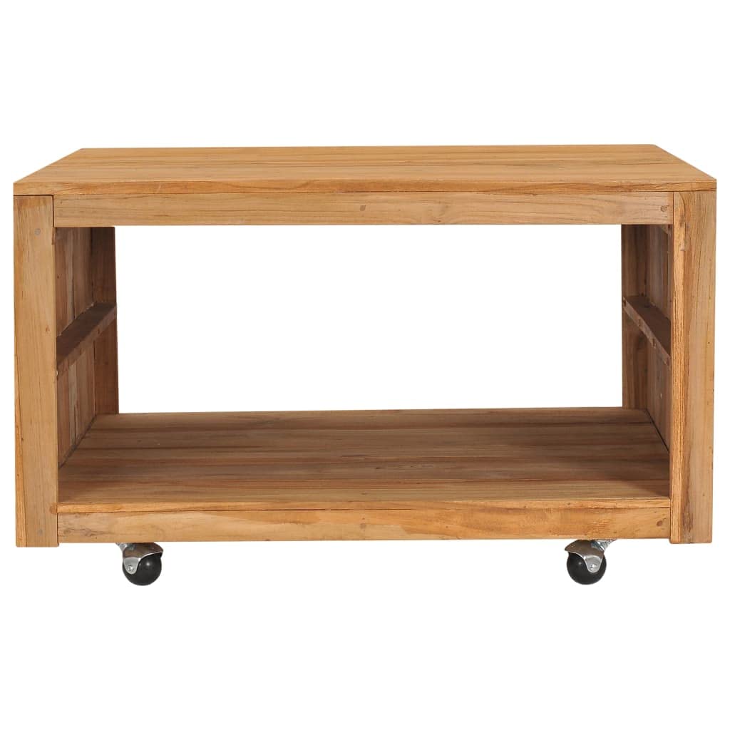 Solid Teak Wood Center Coffee Table with Open Shelf, 31.5