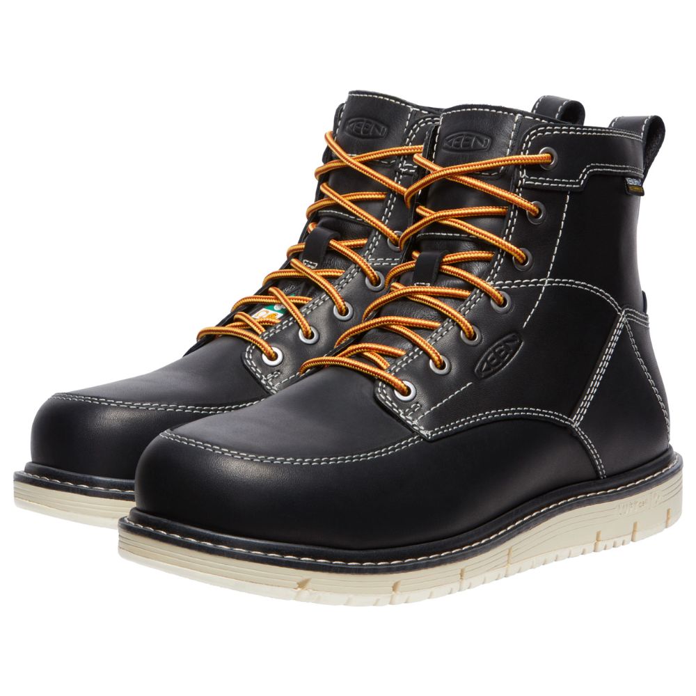 Keen San Jose Men’s 6” Waterproof Aluminum Toe Work Boots - OSHA Compliant Safety Shoes for Construction & Outdoor Work (Black, Model 1027083)