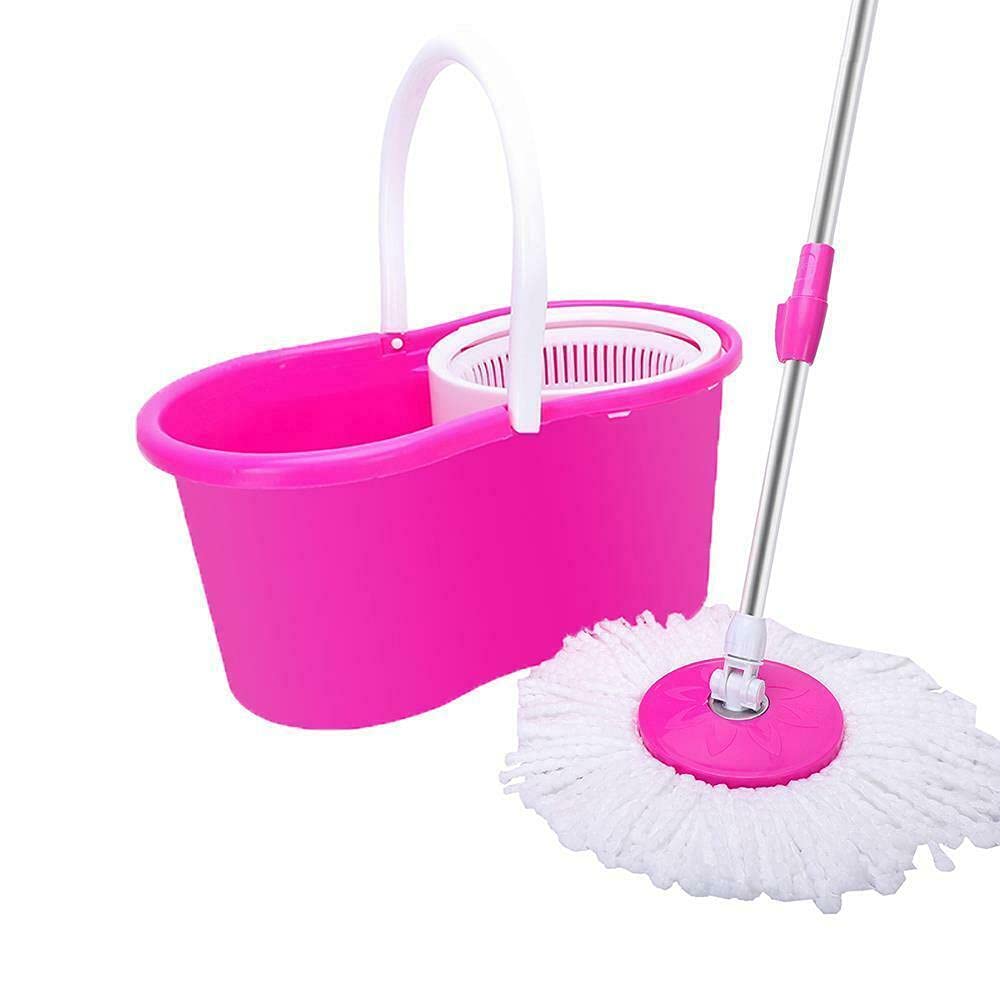 360° Rotating Microfiber Spin Mop with Bucket & Wringer - 2 Reusable Mop Heads for Easy Floor Cleaning - Pink Home & Office Cleaning Supplies - Perfect for Hardwood, Tile & Laminate Floors