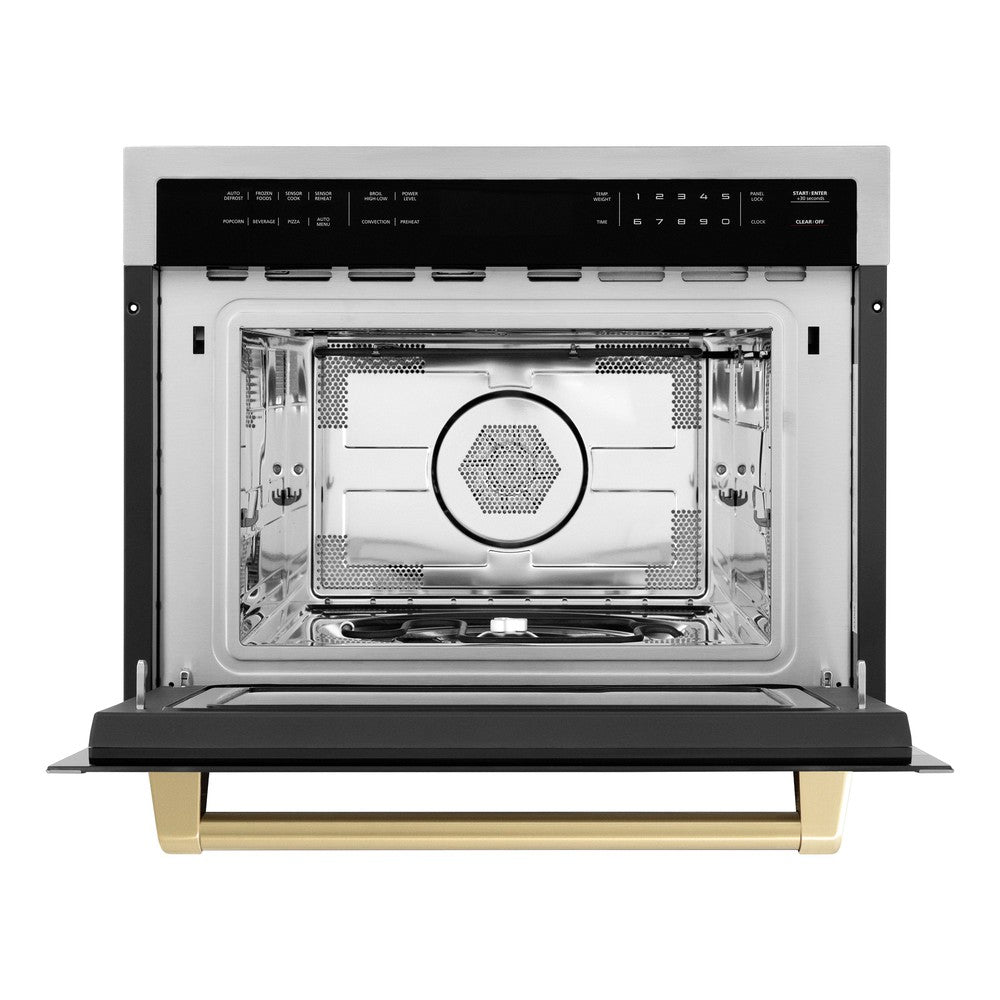 ZLINE Autograph Edition 24-Inch Built-In Convection Microwave Oven - 1.6 cu ft Stainless Steel with Champagne Bronze Accents (MWOZ 24 CB) - Perfect for Modern Kitchens, Small Spaces & Gourmet Cooking