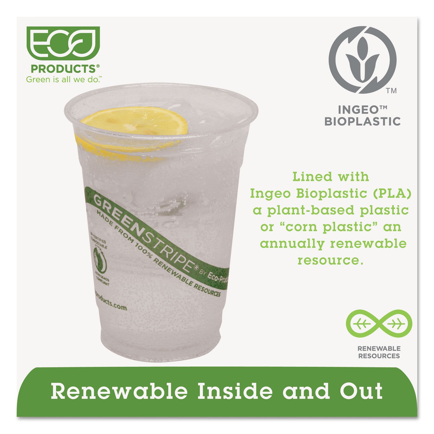Eco-Products EPCC16GS GreenStripe 16oz Compostable Cold Cups - 50/Pack, 20 Packs/Case | Biodegradable & Eco-Friendly Drinkware for Parties, Picnics, and Office Use