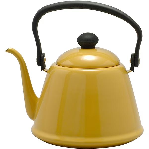 Vintage Noda Horo Drip Kettle II - 2L Retro Enamel Tea Kettle in Yellow | Perfect for Pour Over Coffee & Japanese Tea Ceremony