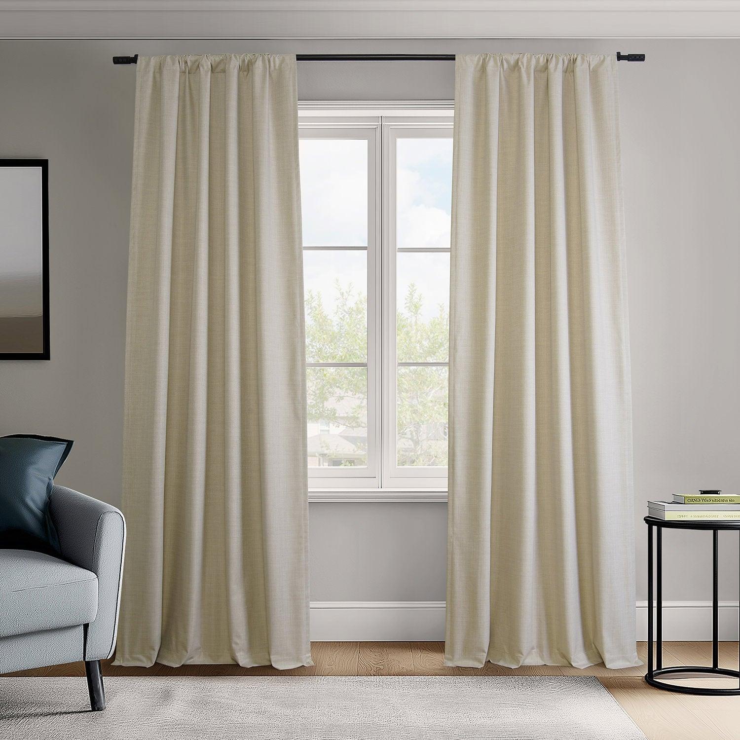 Beige Vienna Basic Linen Blackout Curtains - 2 Panels Set for Bedroom & Living Room - Thermal Insulated Light Blocking Drapes for Home Decor