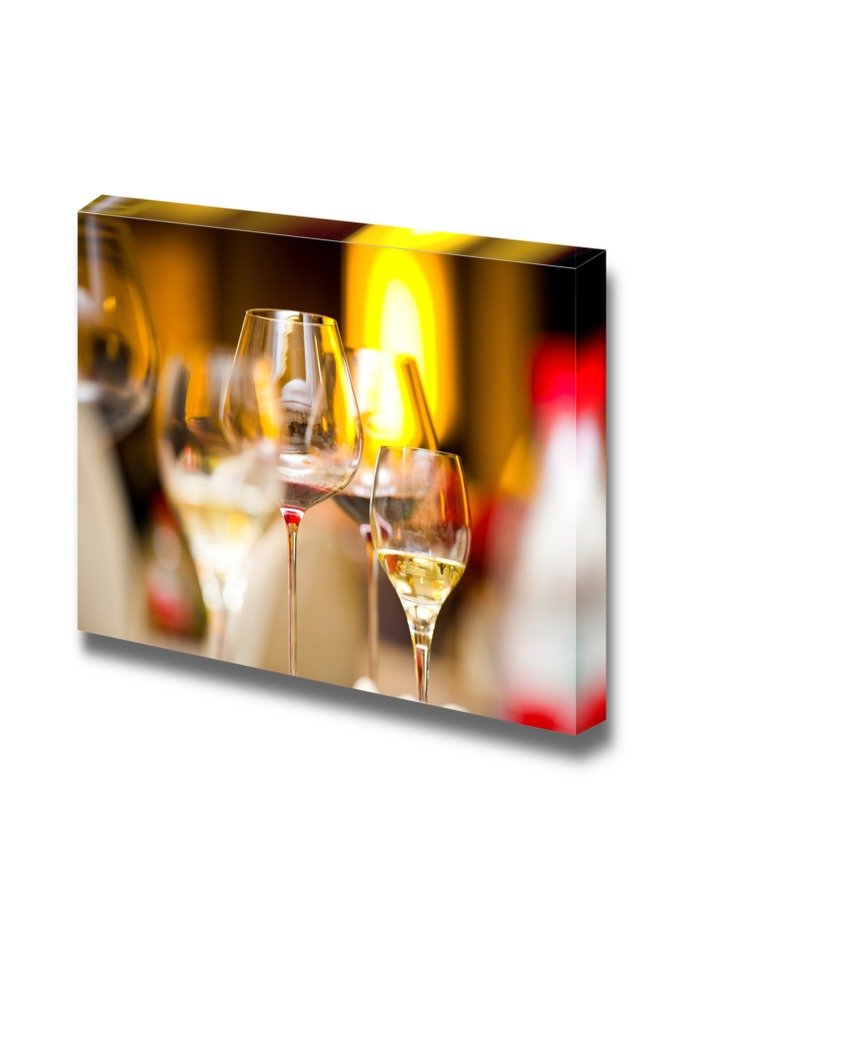 Premium Canvas Wall Art - Elegant Glass of Wine on Table | Modern Home Decor, Restaurant & Bar Wall Art | Stretched Gallery Canvas Wrap, Giclee Print, Ready to Hang (32