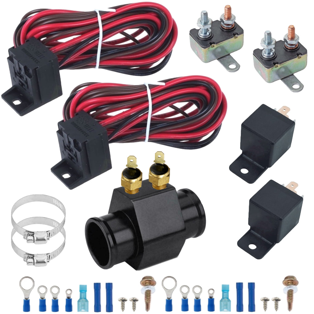 38mm Radiator Hose Adapter with Dual Electric Fan & 2-Stage Temperature Switch Wiring Kit - Perfect for Car Cooling System Upgrades & Performance Tuning