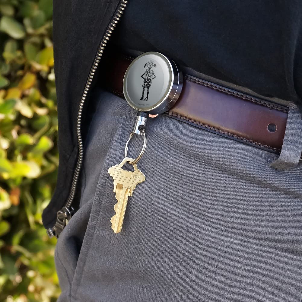 Harry Potter Dobby Metal Retractable ID Badge Holder - Heavy Duty Key Card Reel with Belt Clip for Work, School, and Cosplay