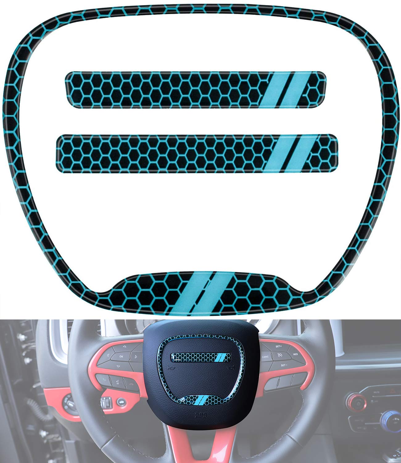 Premium Dodge Charger Wheel Emblem Badge Kit - Steering Wheel Trim Ring & Dashboard Badge Set | Interior Decoration Accessories for Dodge Charger 2015-2020 Models | Blue Color Upgrade | Perfect for Car Customization & Interior Styling