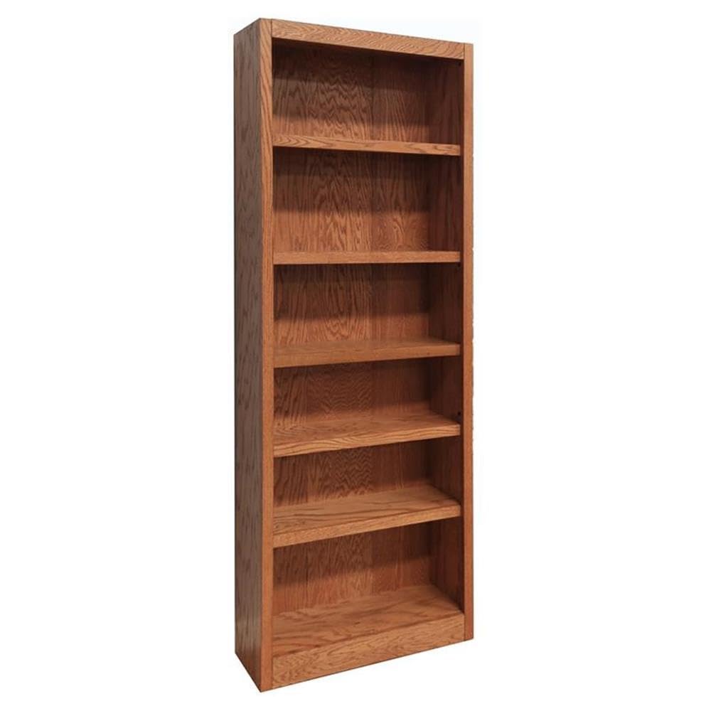 BOWERY HILL 84 Inch Traditional Wood Bookcase with 4 Adjustable & 2 Fixed Shelves - Easy Assembly Home Office Bookshelf in Dry Oak Finish - Perfect for Living Room, Study, Library & Office Organization