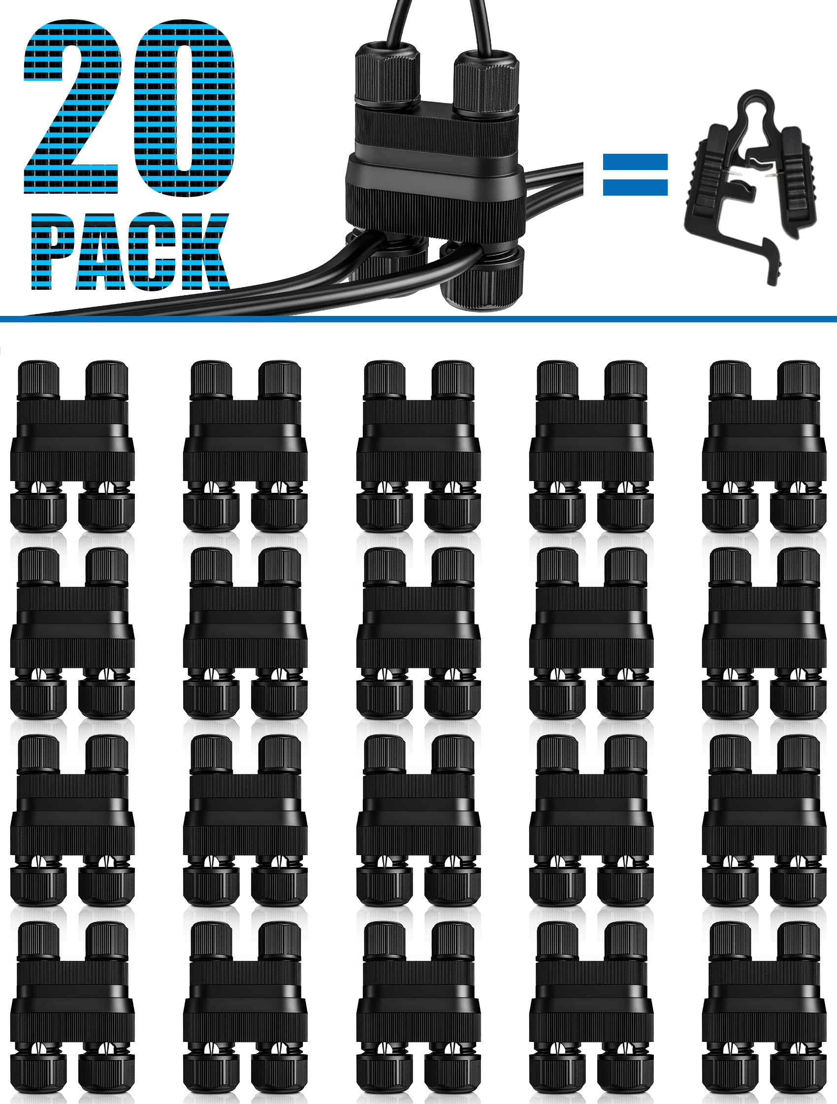 SUNVIE Fastlock2 Low Voltage Wire Connectors - Waterproof 12-18 Gauge Landscape Lighting Connectors (20 Pack) for Outdoor Path Lights, Garden Lights & Landscape Lighting Systems | Perfect for Backyard, Patio & Pathway Illumination