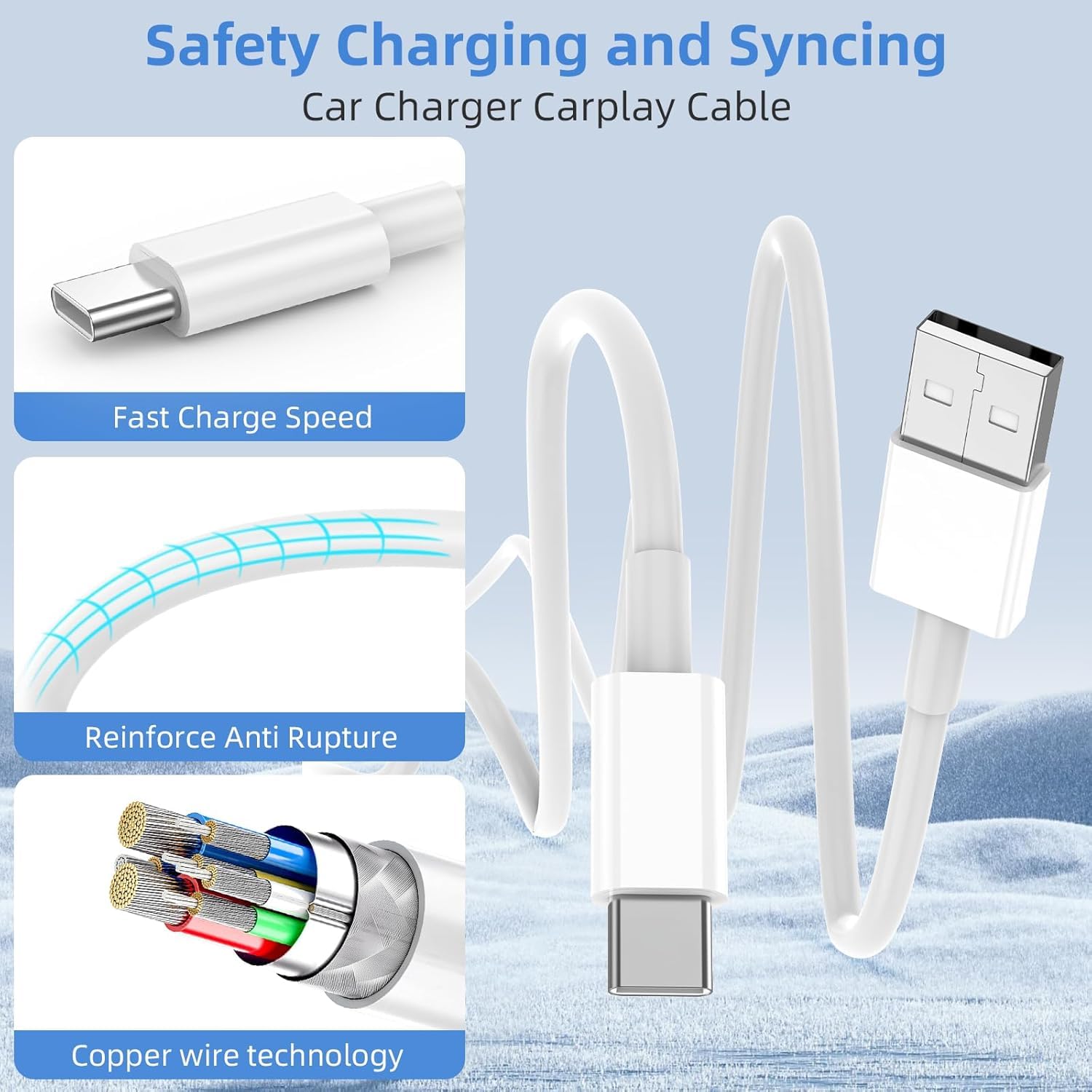3ft USB A to USB C CarPlay Cable for iPhone 16/15 Pro Max/Plus - Fast Charging & Data Sync for Apple CarPlay, Compatible with iPhone 16/15 Series, iPad Pro/Air/Mini & MacBook - Perfect for Road Trips & Daily Commutes